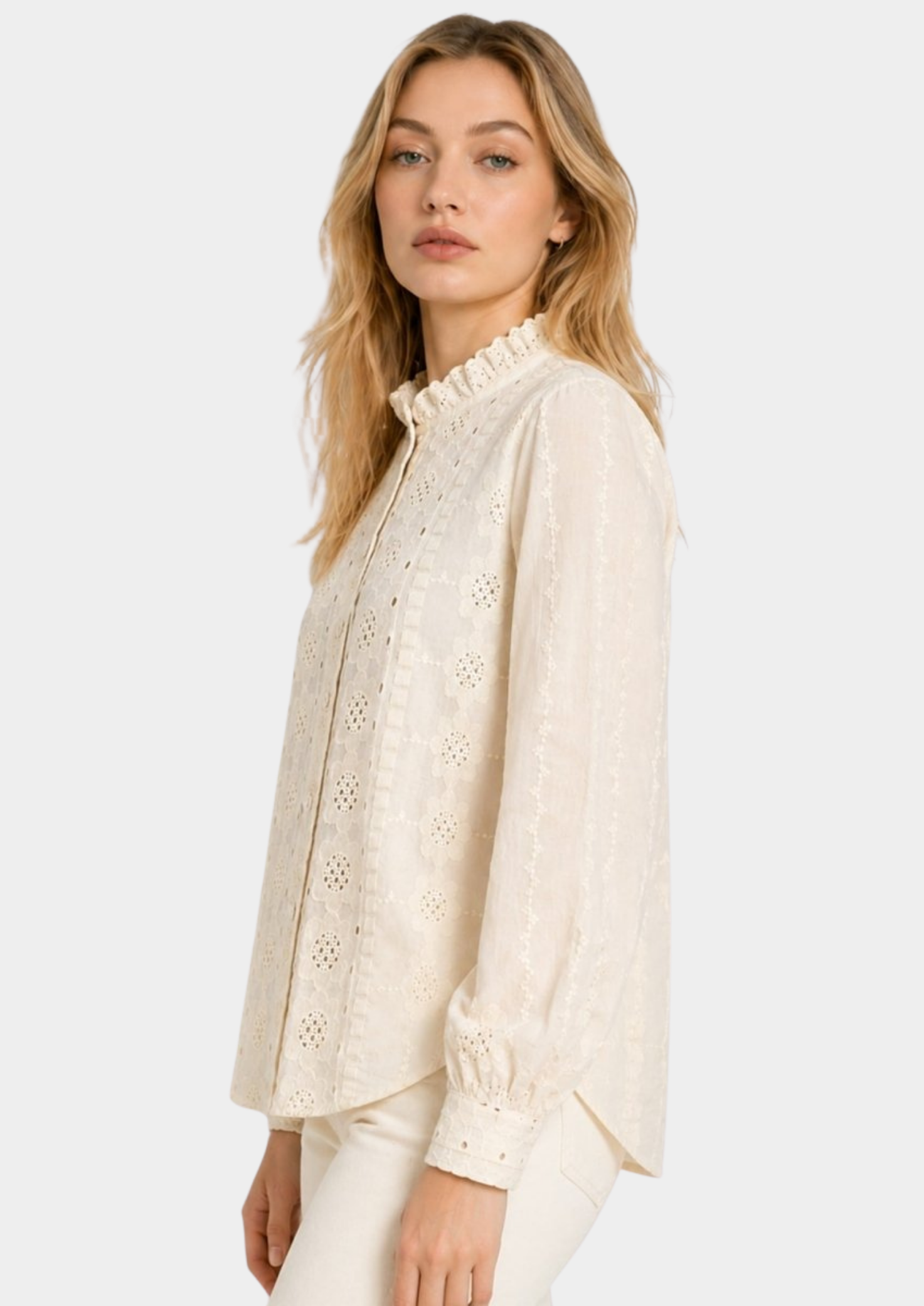 Women’s Embroidered Blouse with Ruffle Collar
