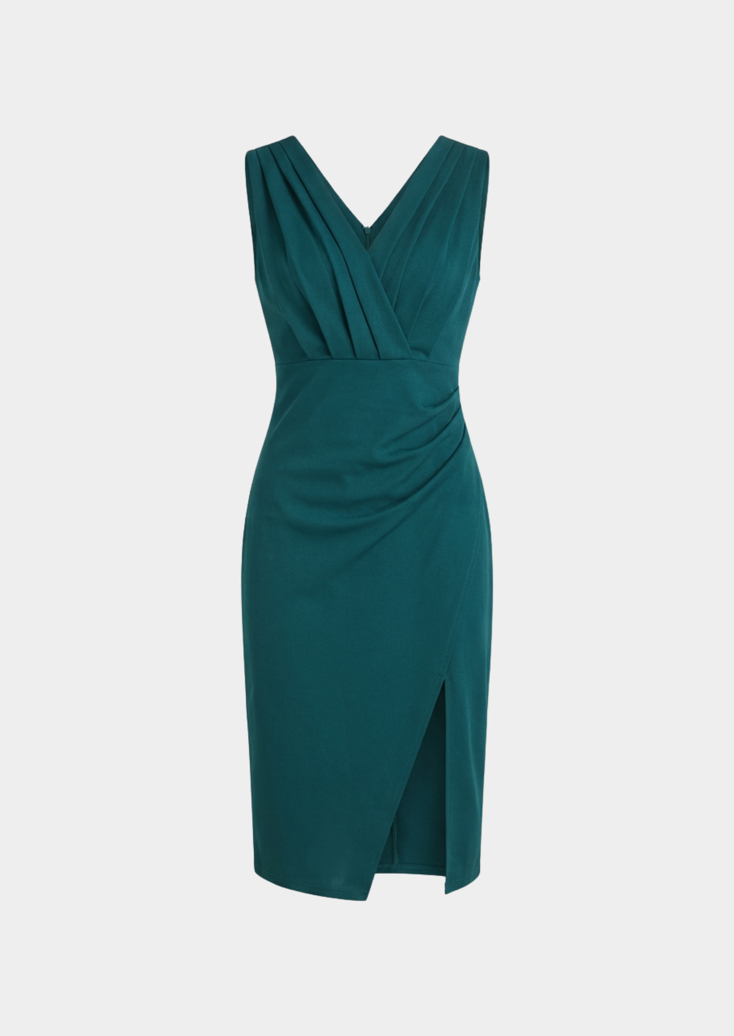 Women’s Fitted Midi Dress with V-Neck and Front Slit