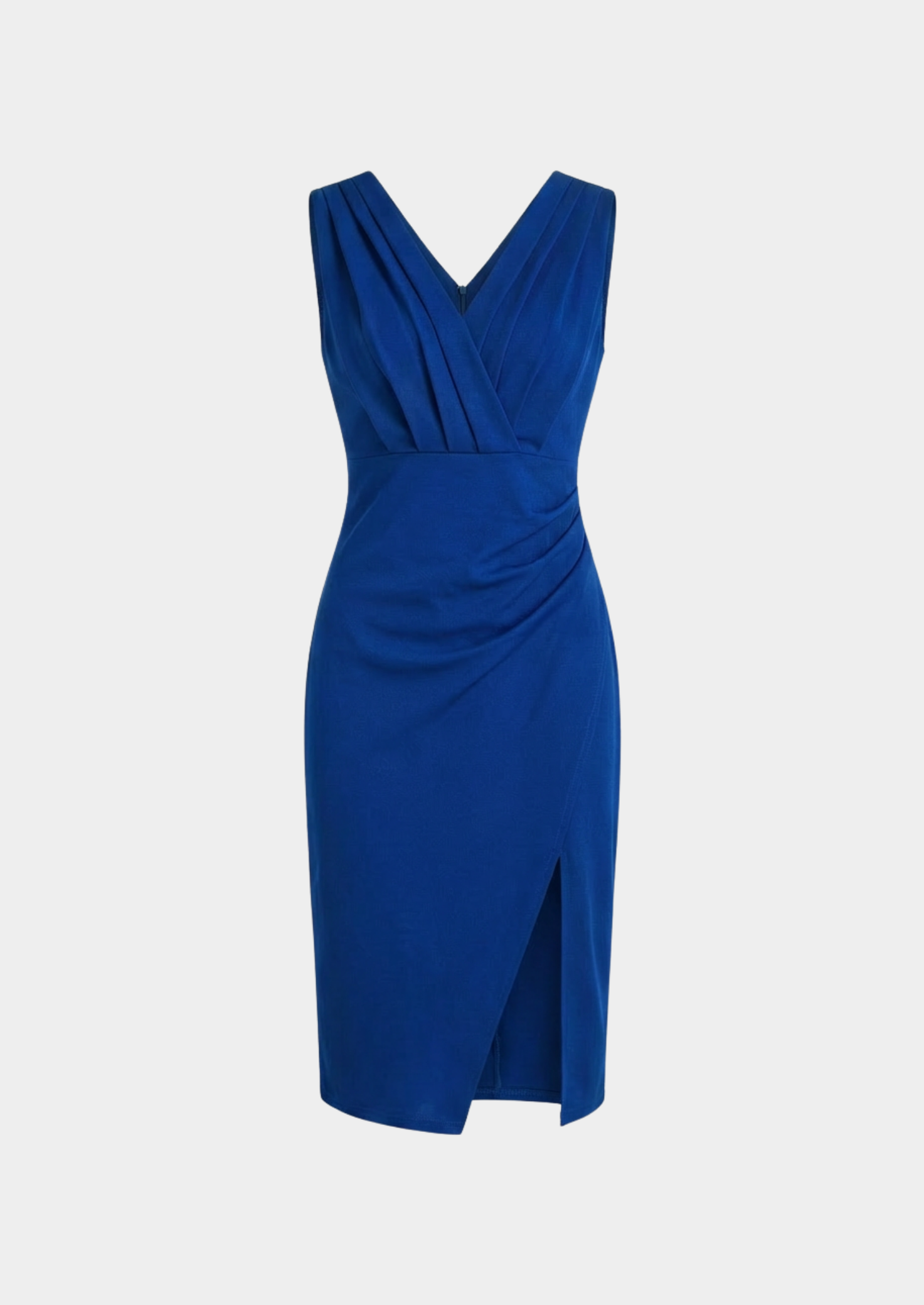 Women’s Fitted Midi Dress with V-Neck and Front Slit