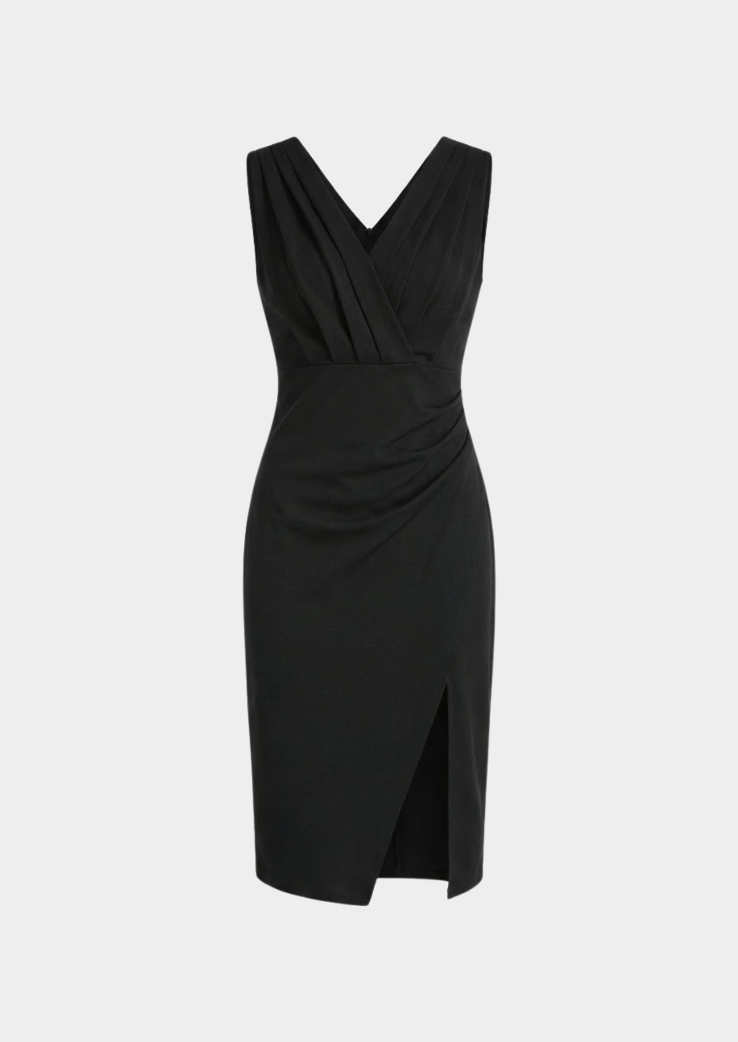 Women’s Fitted Midi Dress with V-Neck and Front Slit