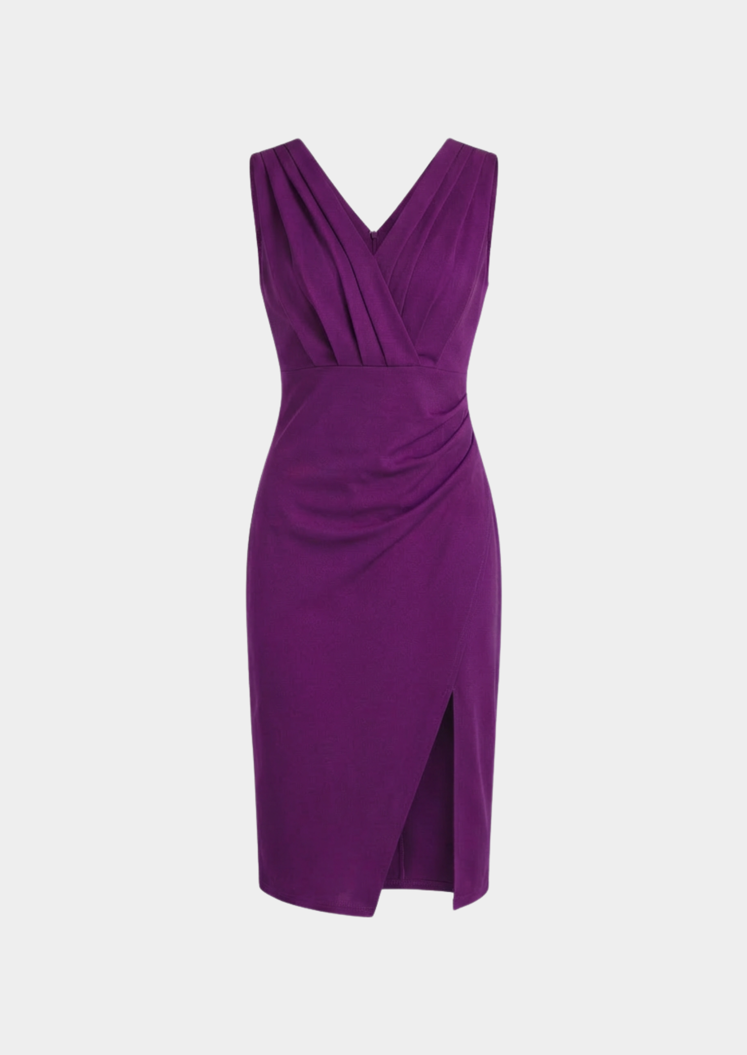 Women’s Fitted Midi Dress with V-Neck and Front Slit