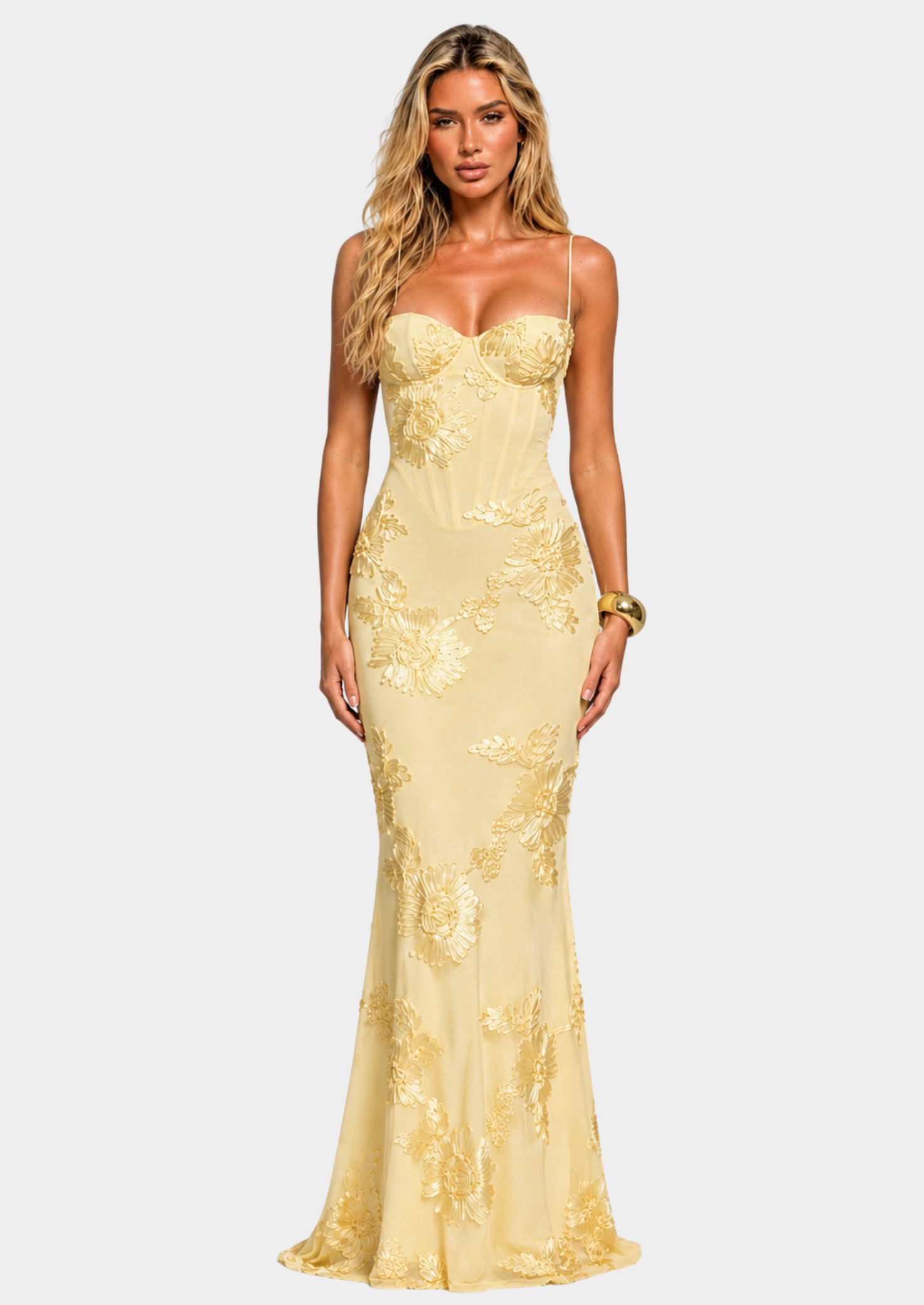Women’s Floral Appliqué Maxi Dress with Spaghetti Straps