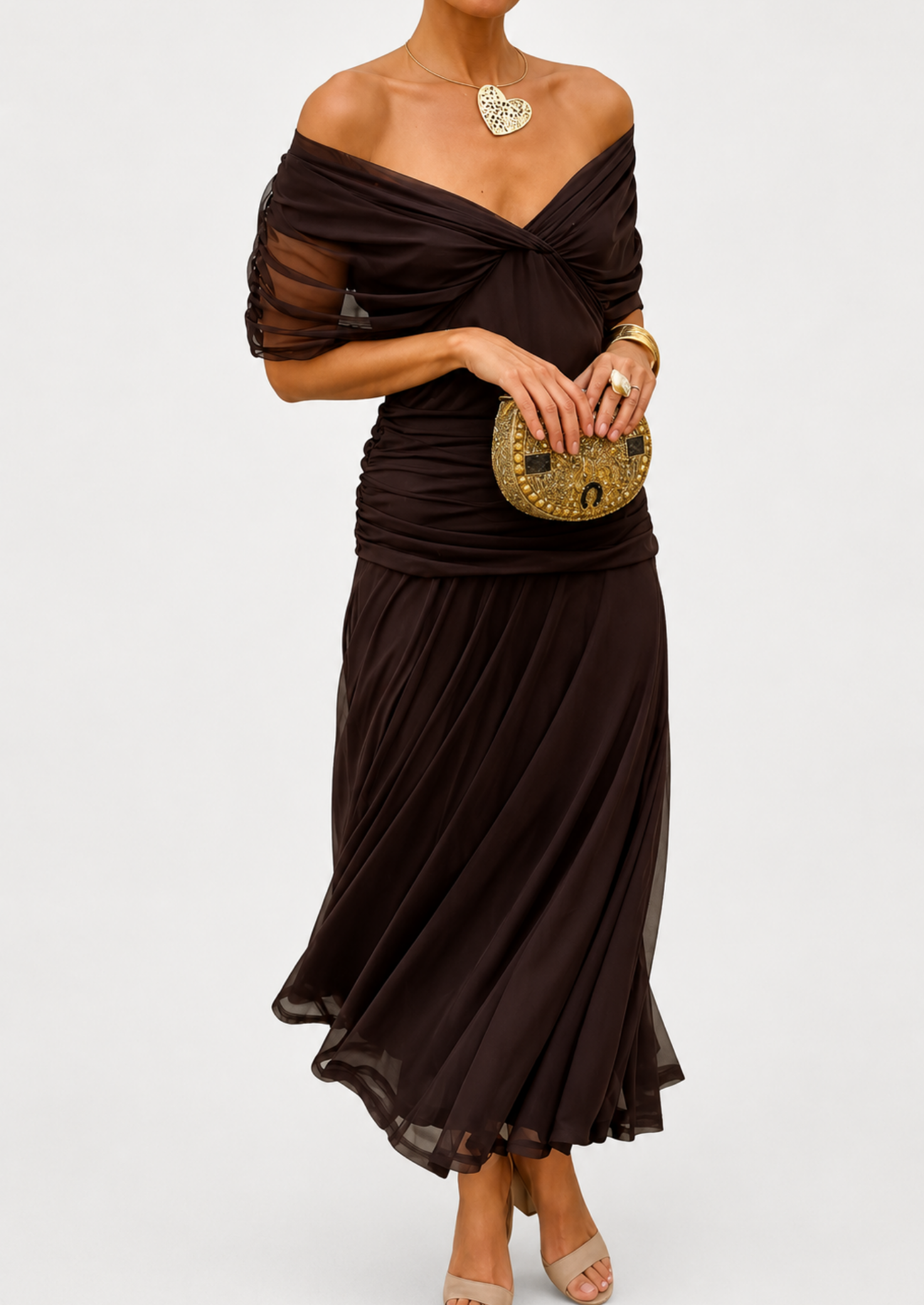 Women’s Floral Draped Maxi Dress with V-Neck and Gathered Waist