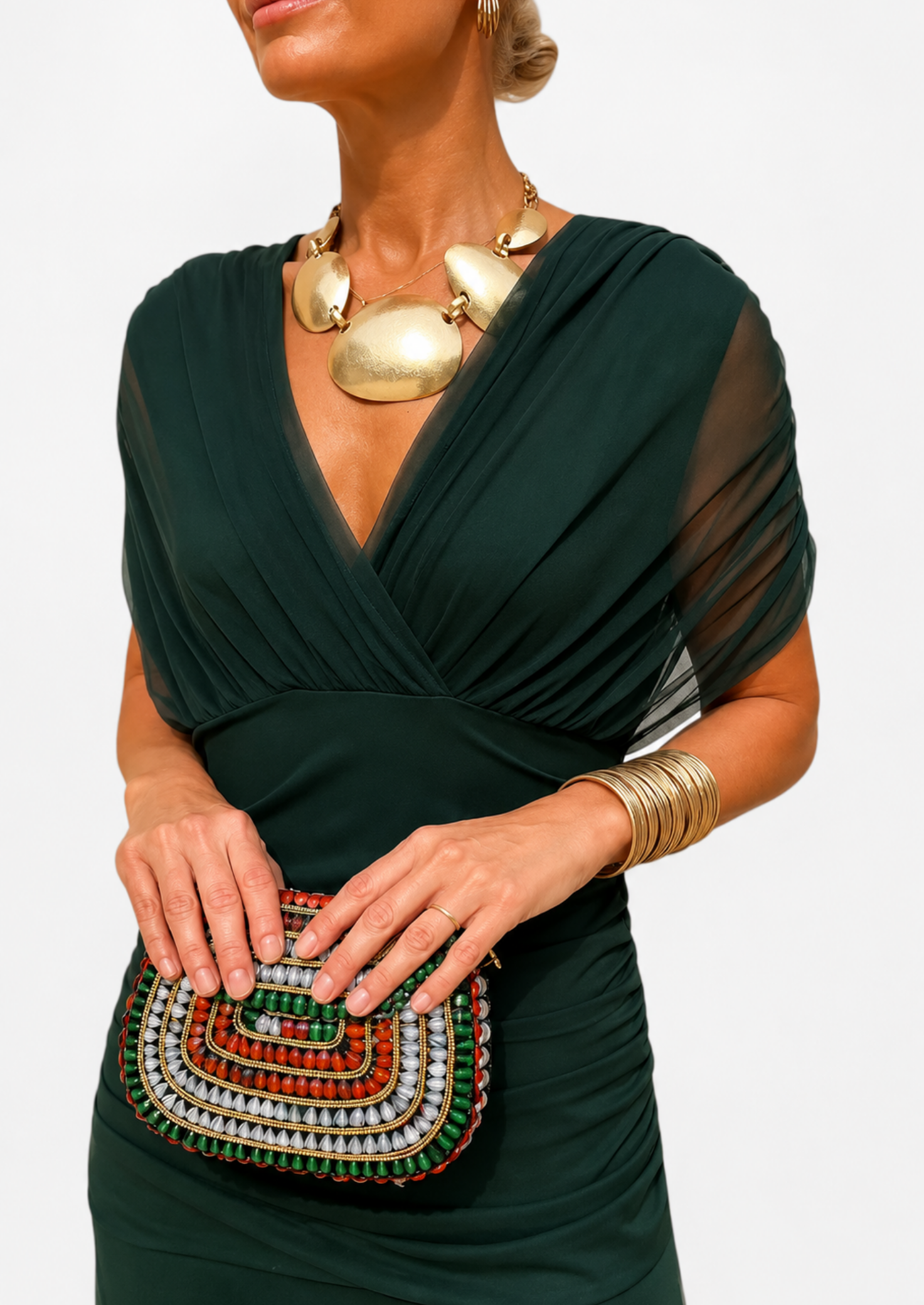 Women’s Floral Draped Maxi Dress with V-Neck and Gathered Waist