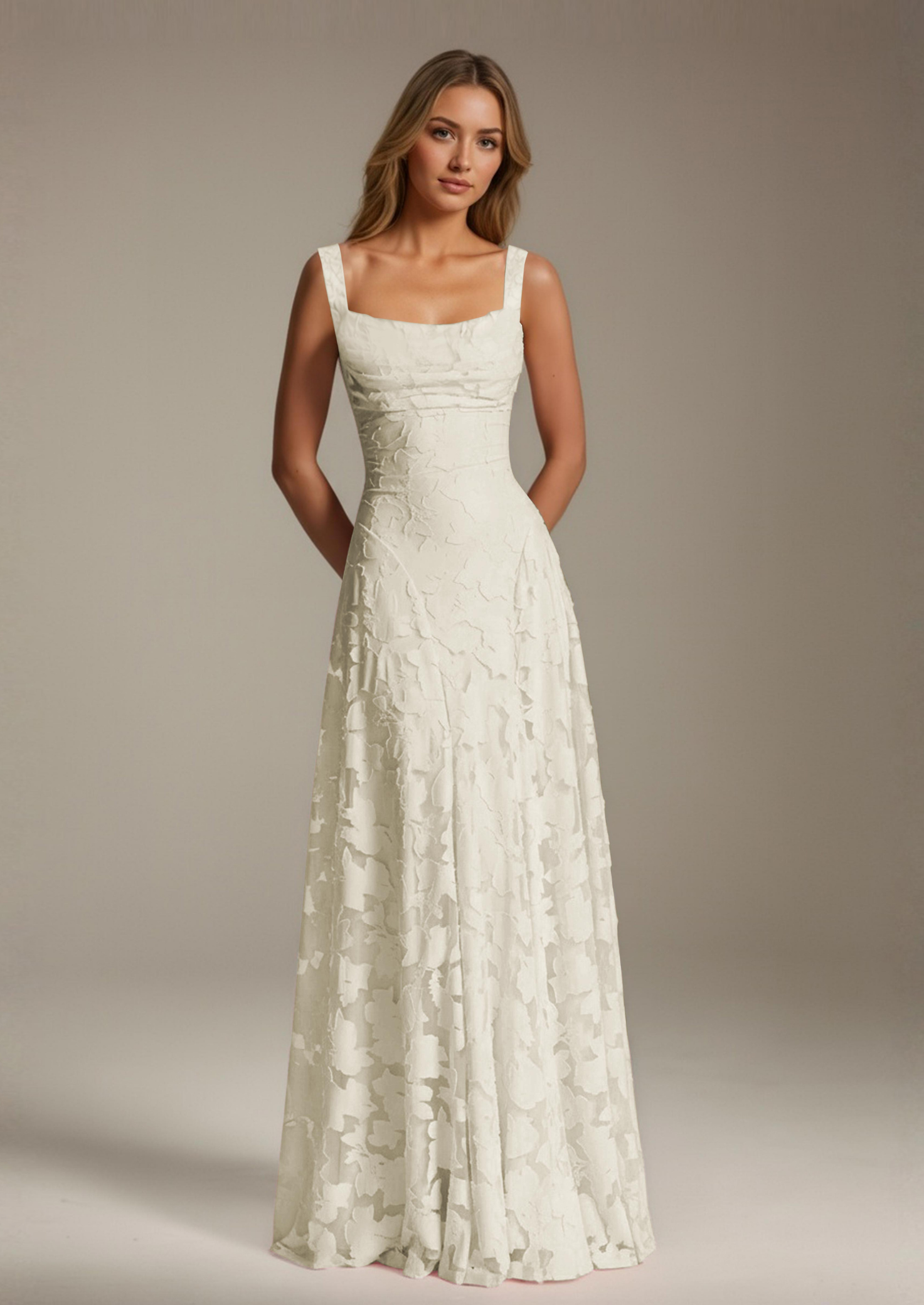 Women’s Floral Lace Maxi Dress with Square Neck