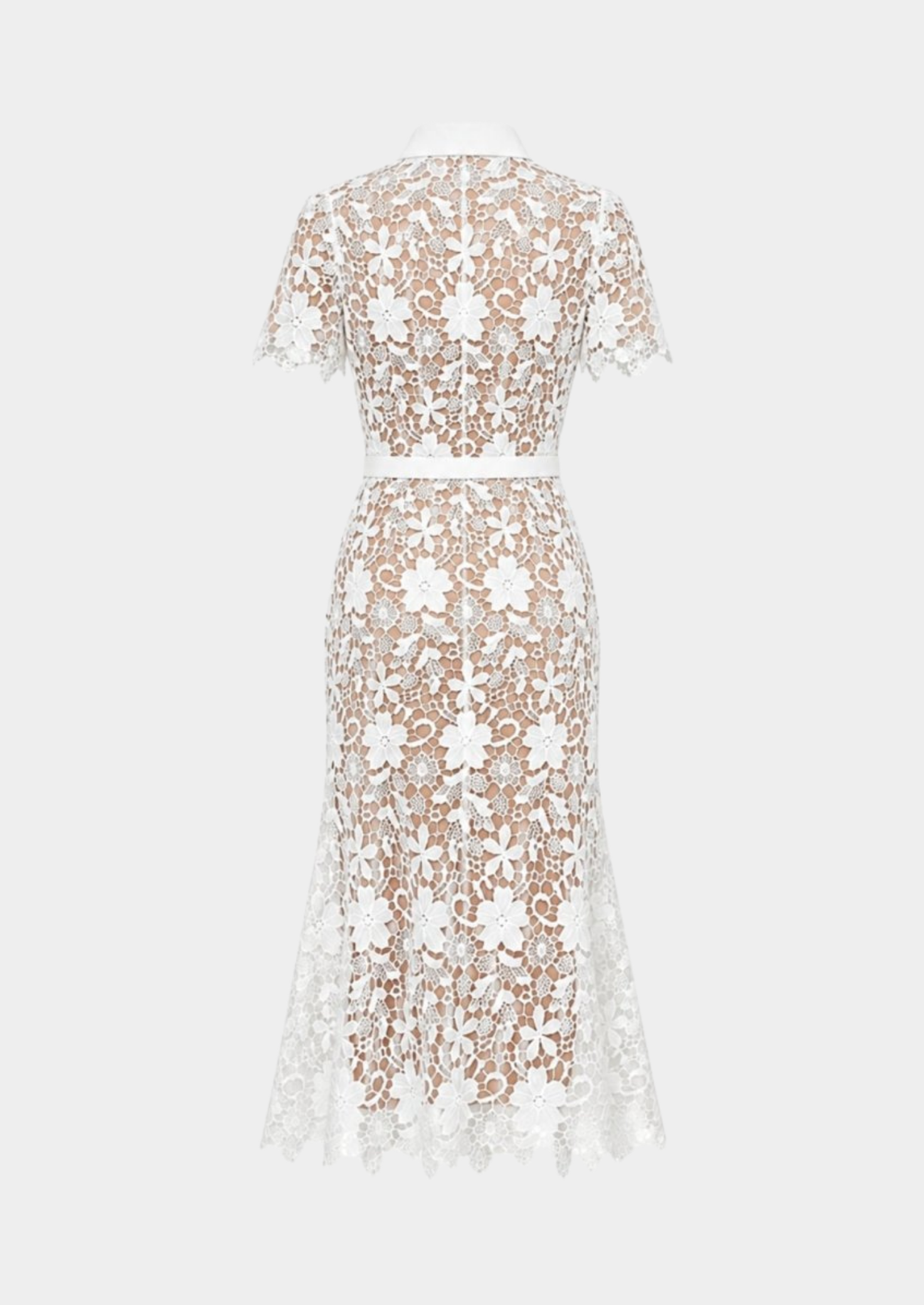 Women’s Floral Lace Midi Dress with Short Sleeves and Belt