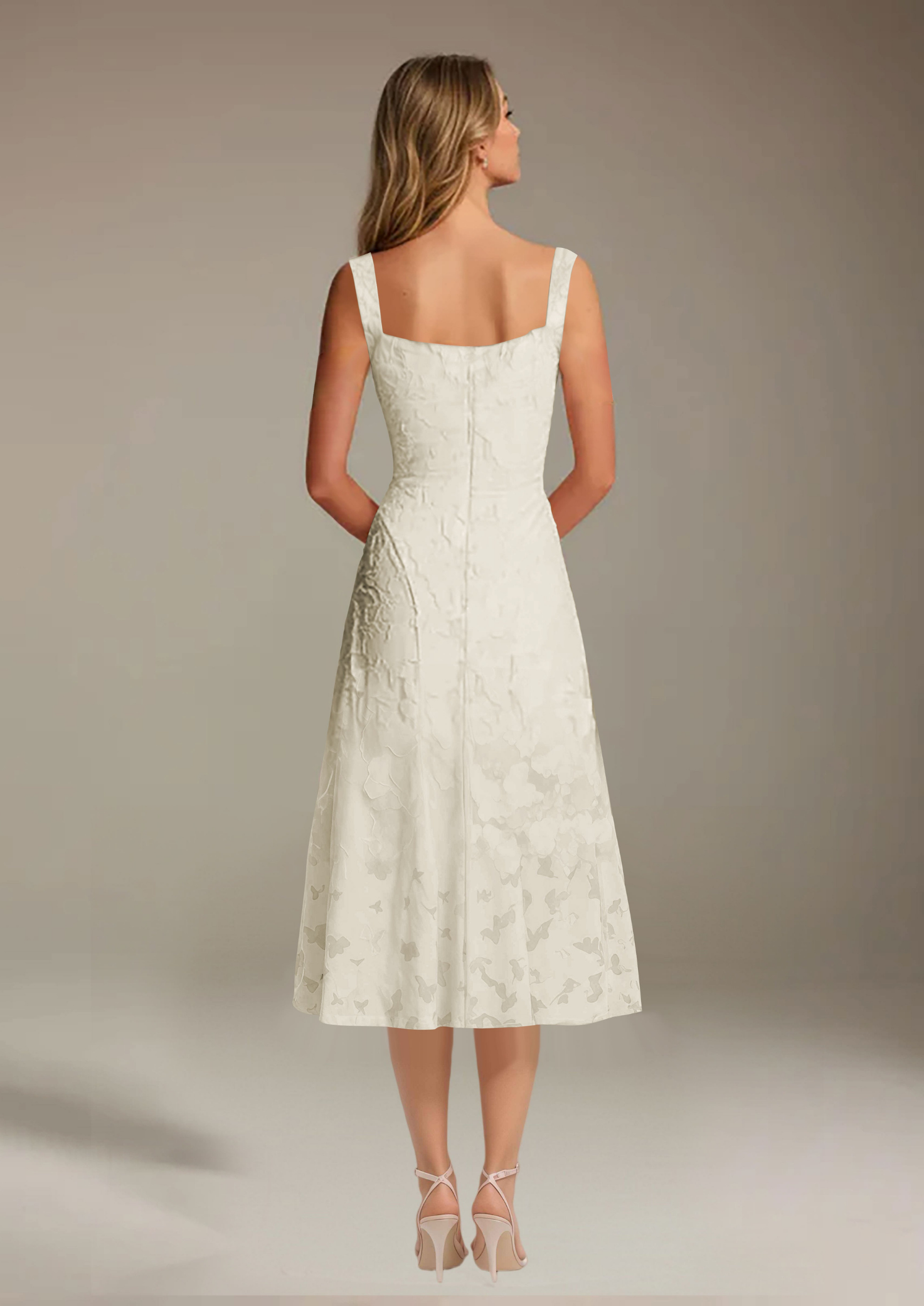 Women’s Floral Lace Midi Dress with Square Neckline