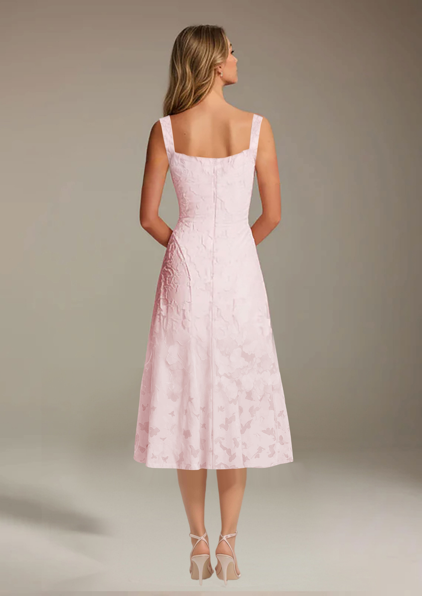 Women’s Floral Lace Midi Dress with Square Neckline