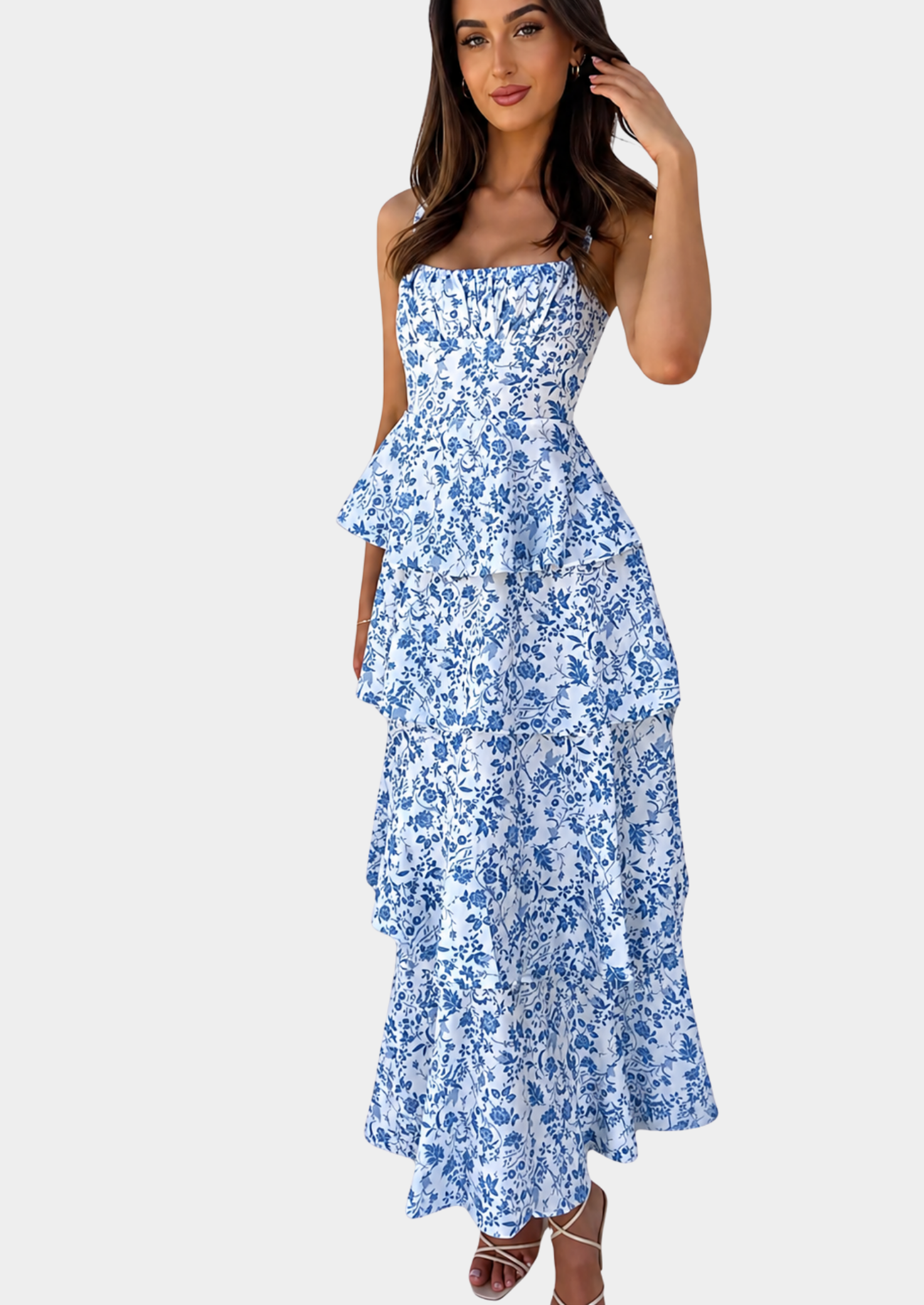 Women’s Floral Maxi Dress with Spaghetti Straps and Ruffle Skirt
