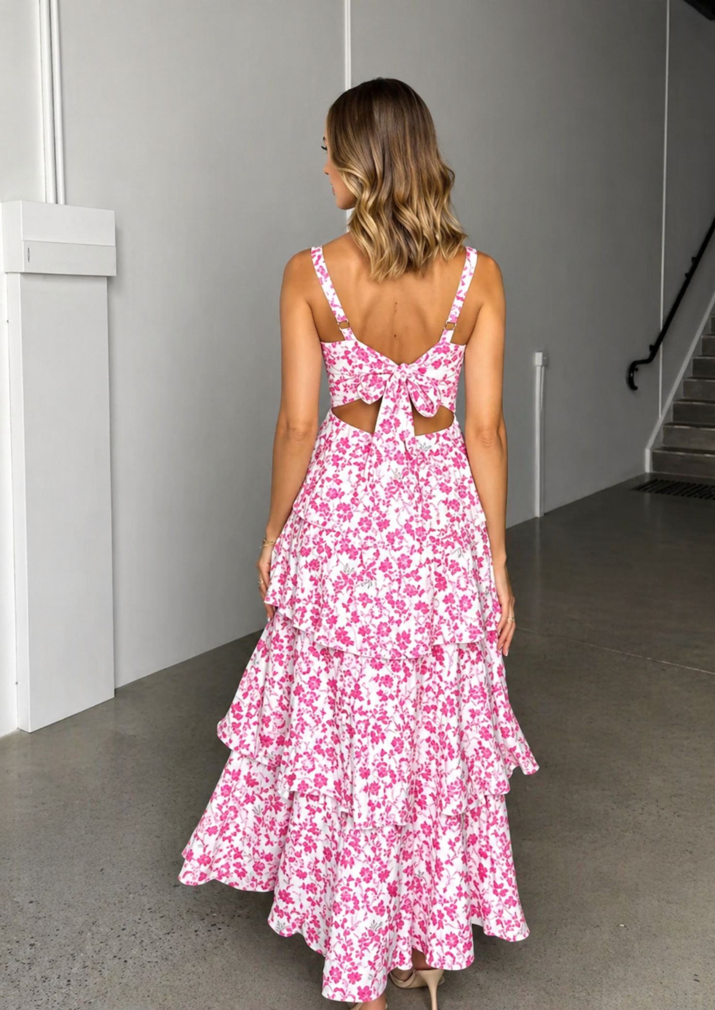 Women’s Floral Maxi Dress with Spaghetti Straps and Ruffle Skirt