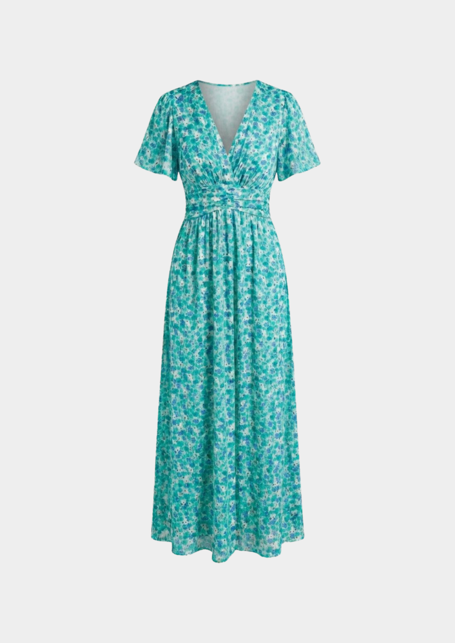 Women’s Floral Maxi Dress with V-Neck and Gathered Waist
