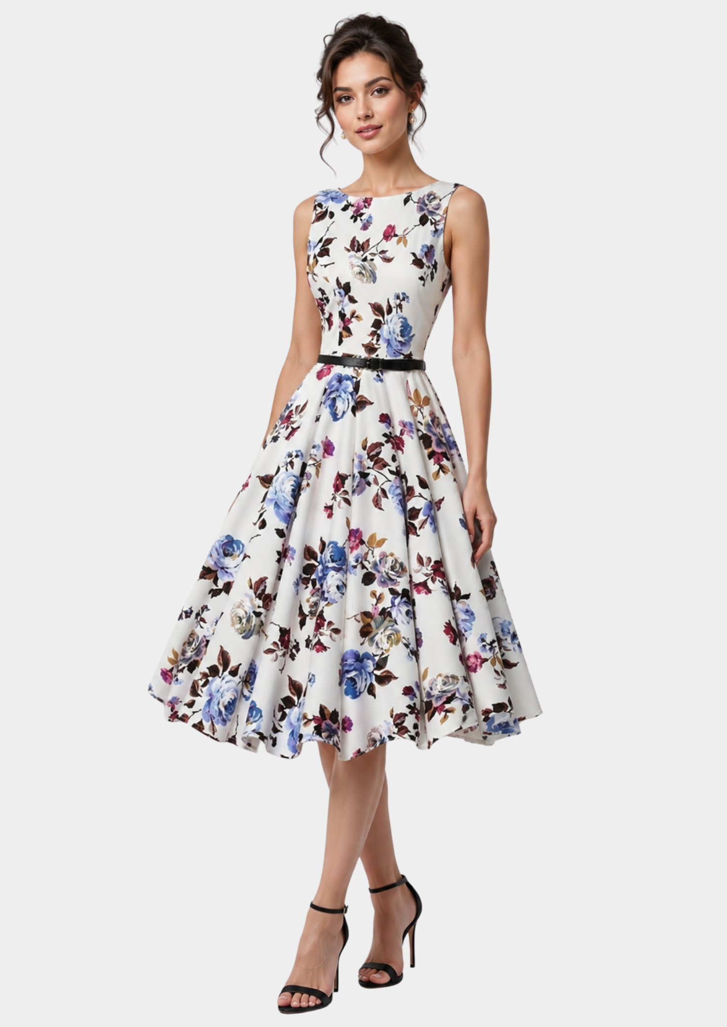 Women’s Floral Mid-Calf Dress with Short Sleeves