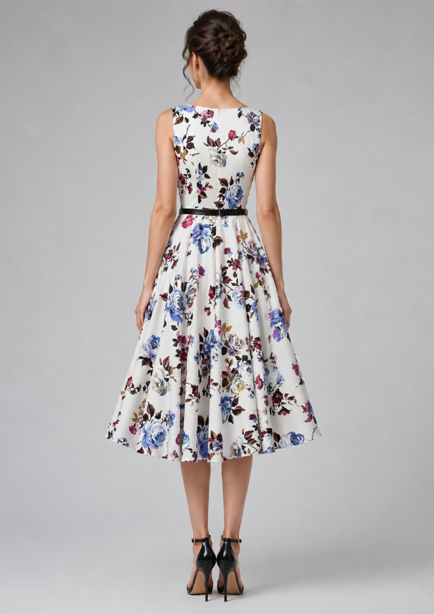 Women’s Floral Mid-Calf Dress with Short Sleeves