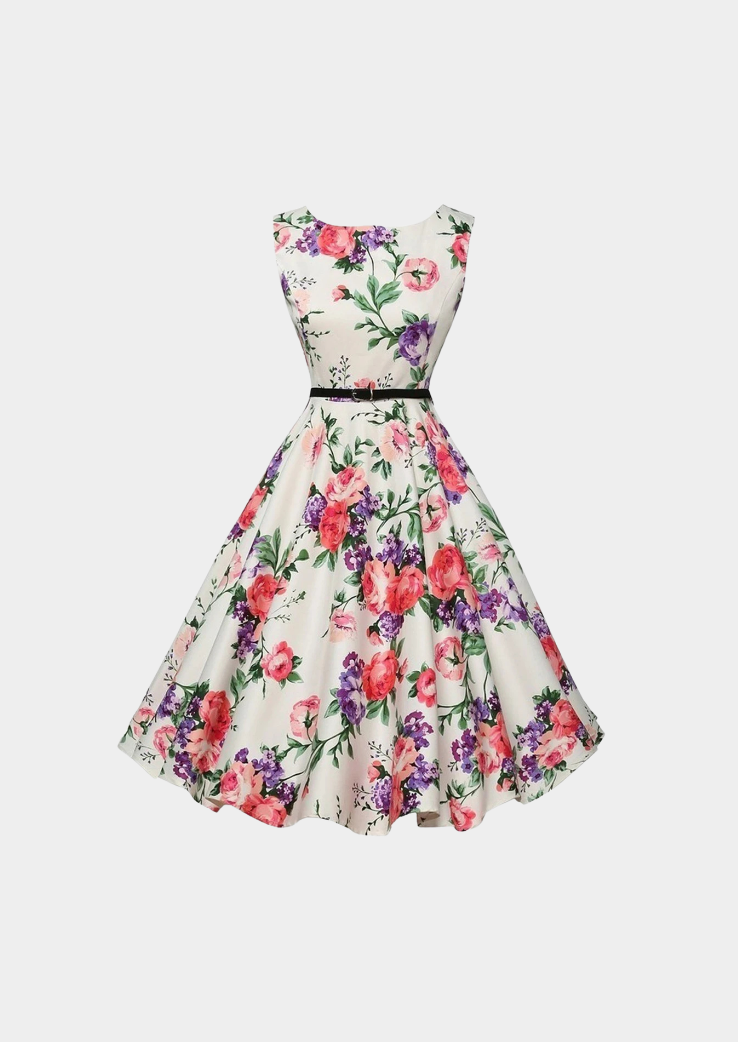 Women’s Floral Mid-Calf Dress with Short Sleeves