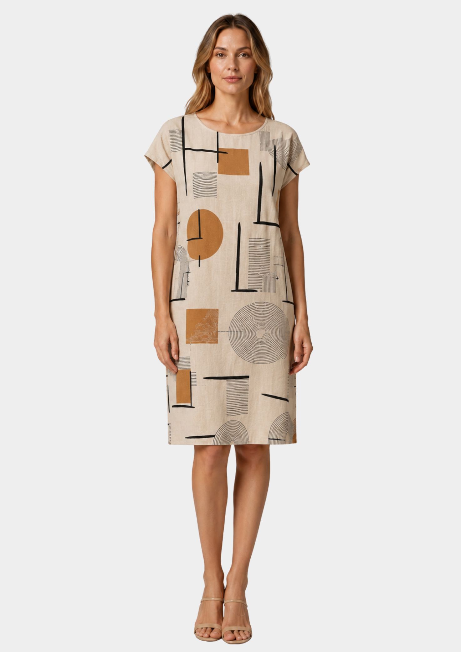 Women’s Geometric Print Midi Dress with Short Sleeves