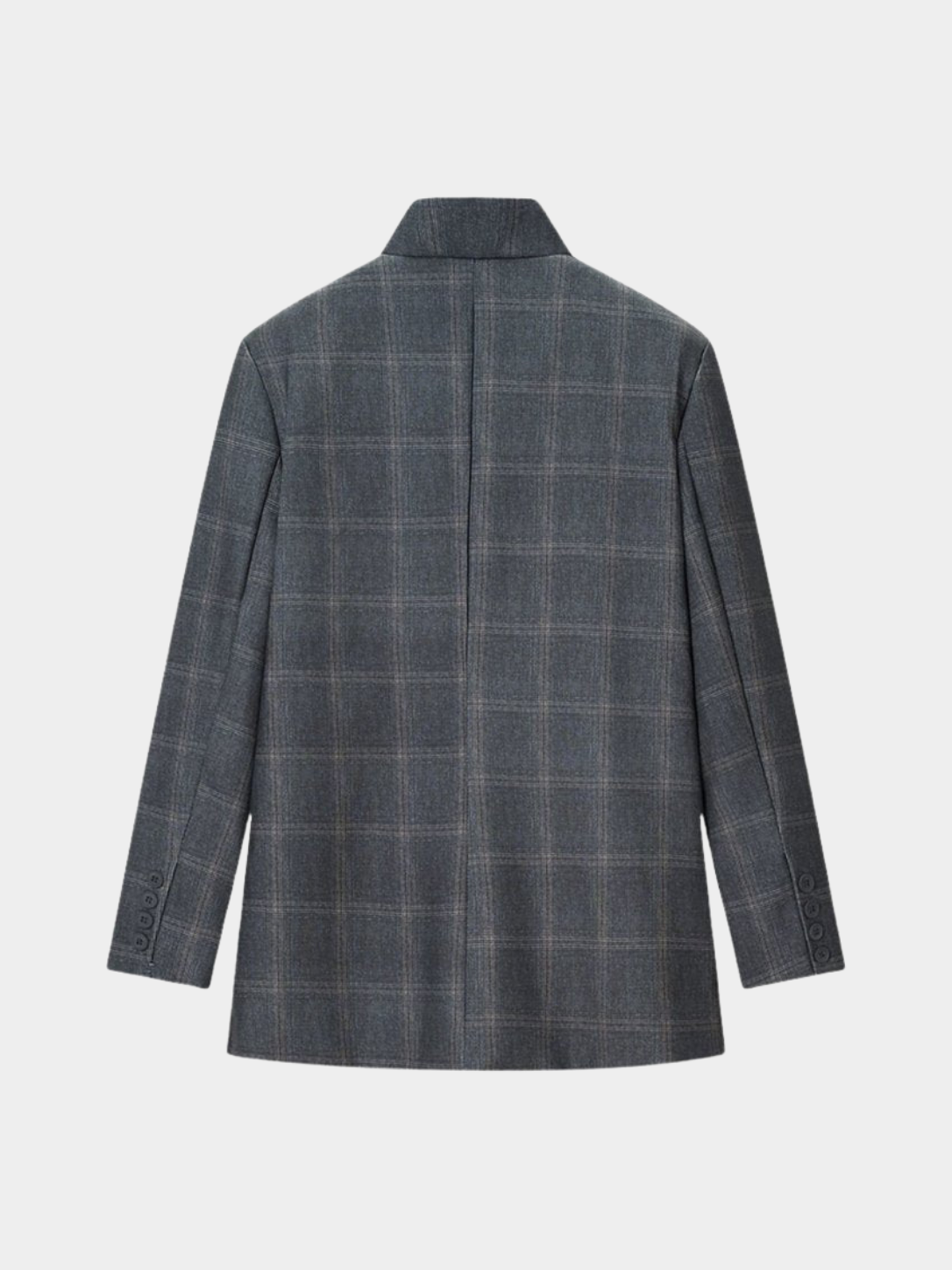 Women’s Grey Plaid Blazer with Asymmetrical Collar