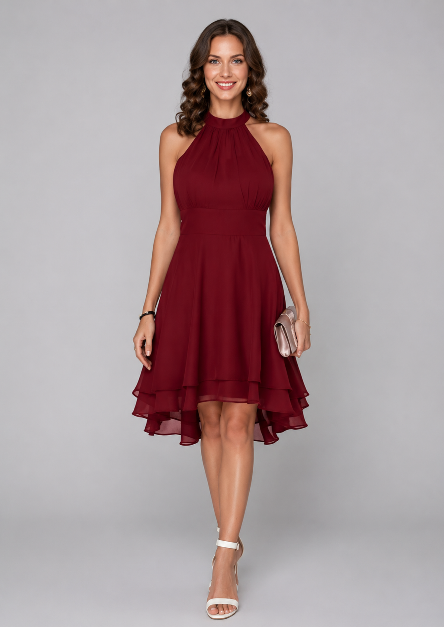 Women’s Halter Neck Layered Midi Dress