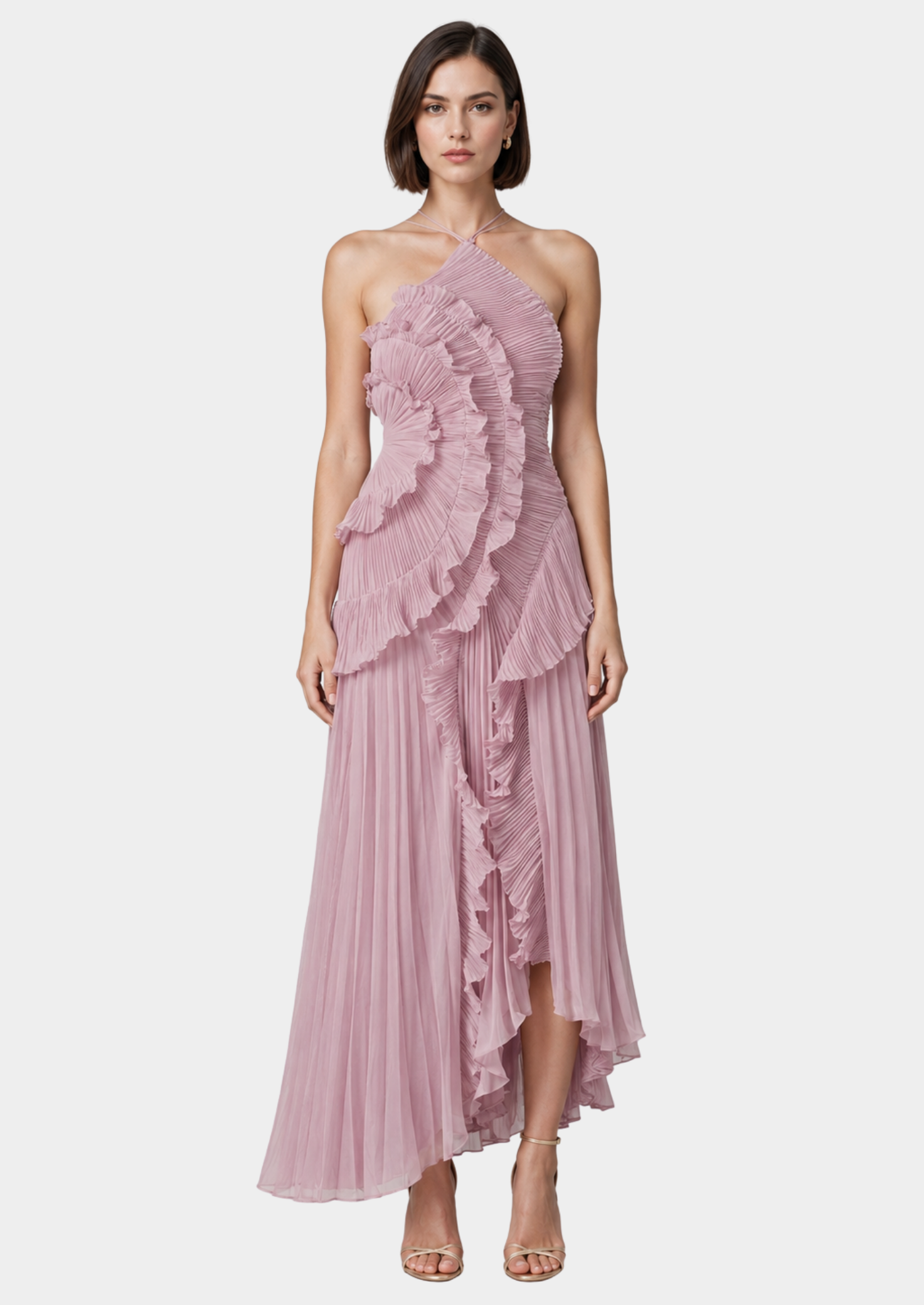 Women’s Halter Neck Maxi Dress with Ruffle Details