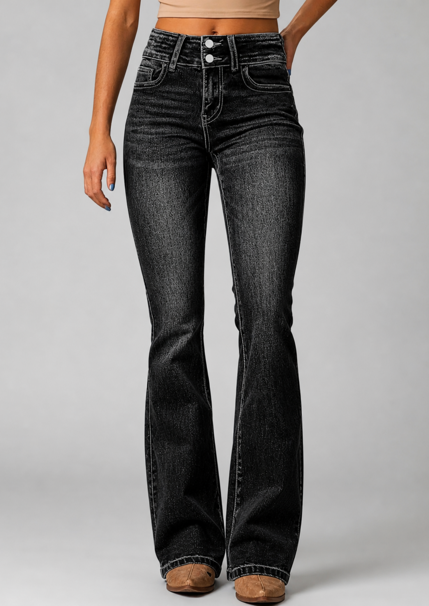 Women’s High-Waisted Flared Jeans with Front Closure