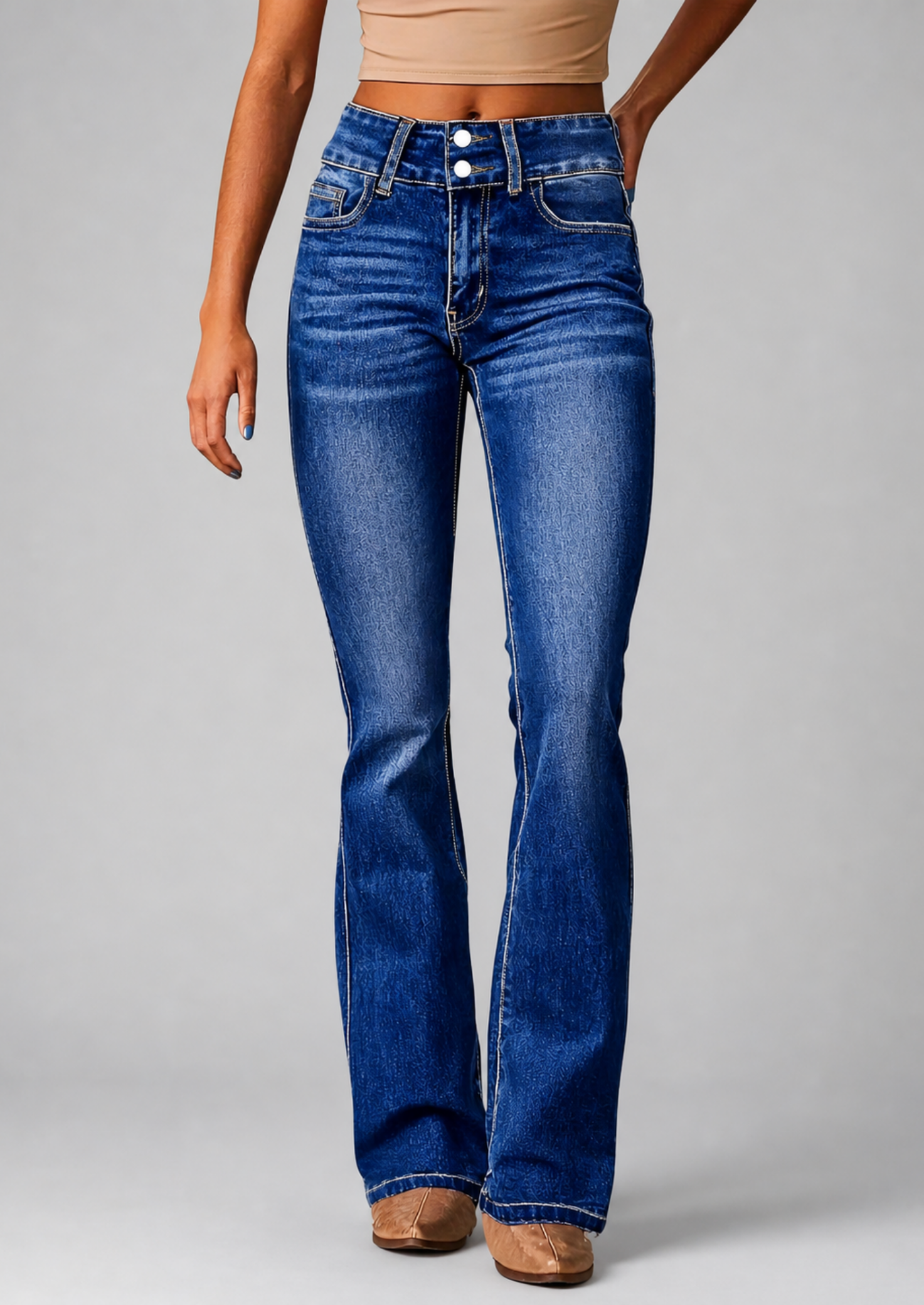 Women’s High-Waisted Flared Jeans with Front Closure