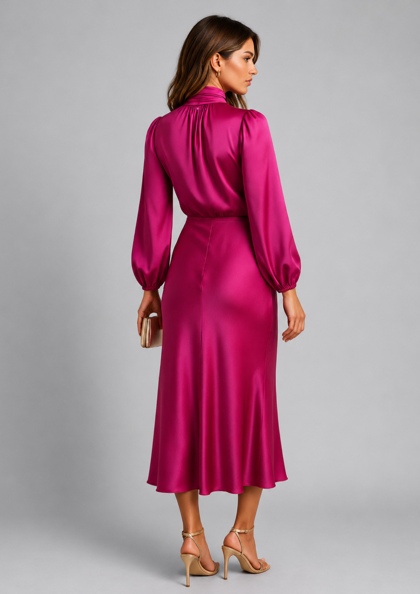 Women’s High Neck Midi Dress with Long Sleeves