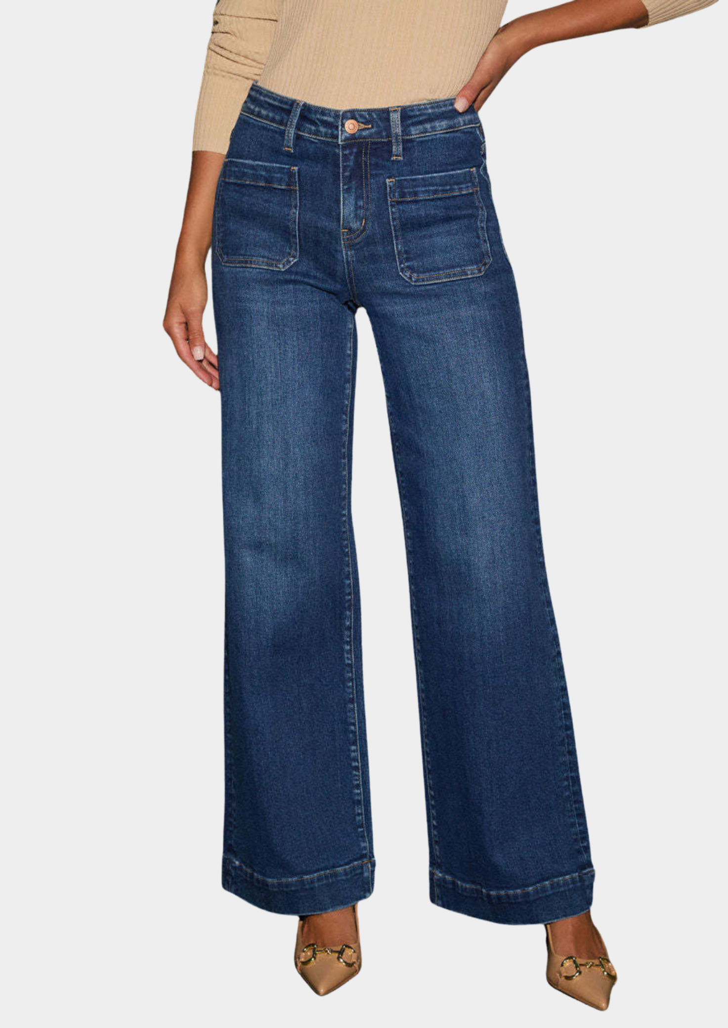 Women’s High Waist Wide-Leg Jeans with Pockets
