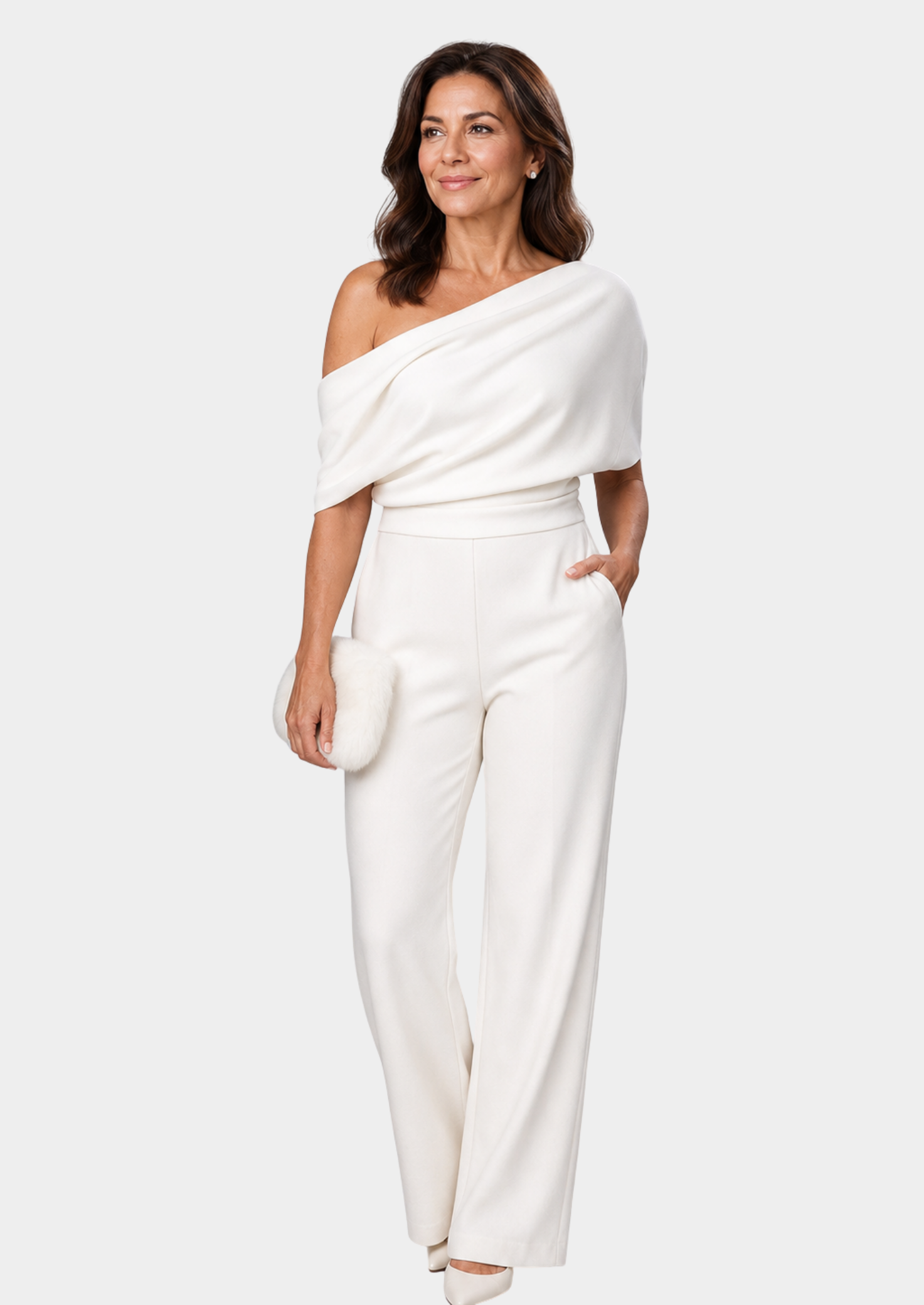 Women’s Jumpsuit with One-Shoulder Neckline and Wide Leg