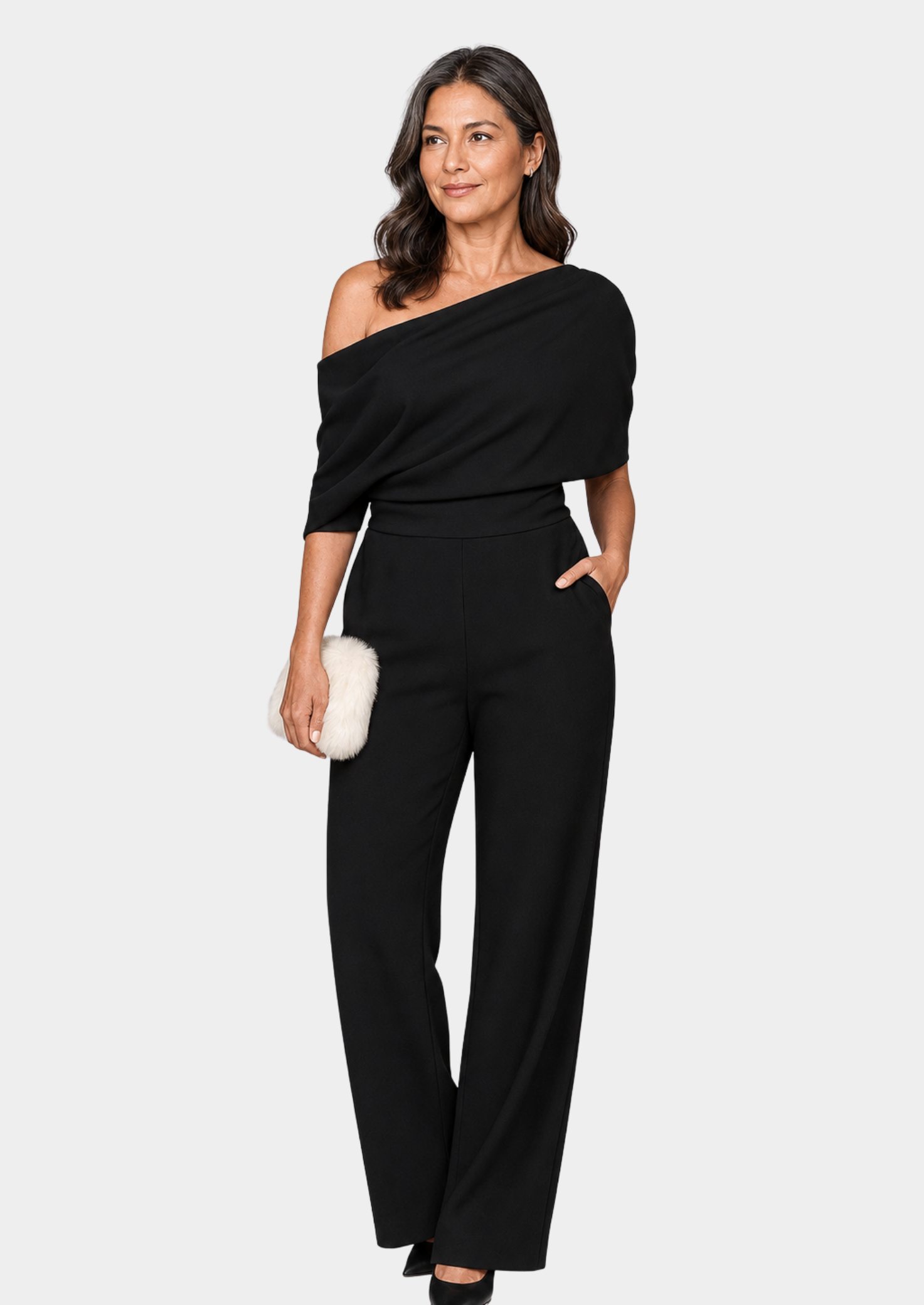 Women’s Jumpsuit with One-Shoulder Neckline and Wide Leg