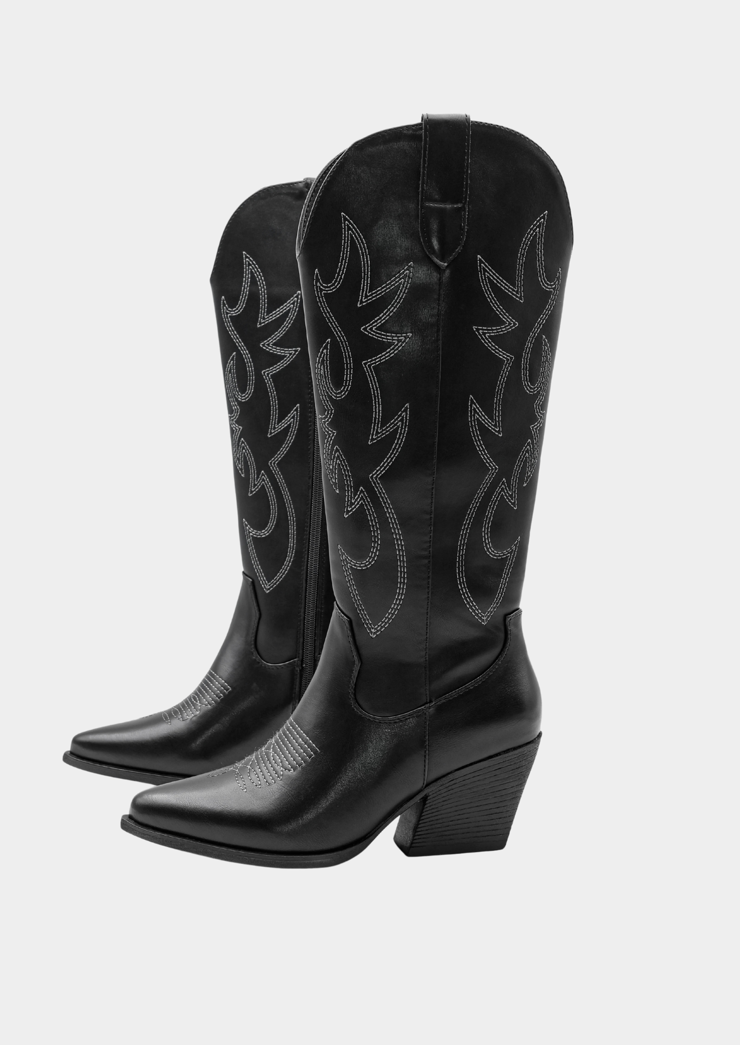Women’s Knee-High Western Boots with Embroidered Denim Design