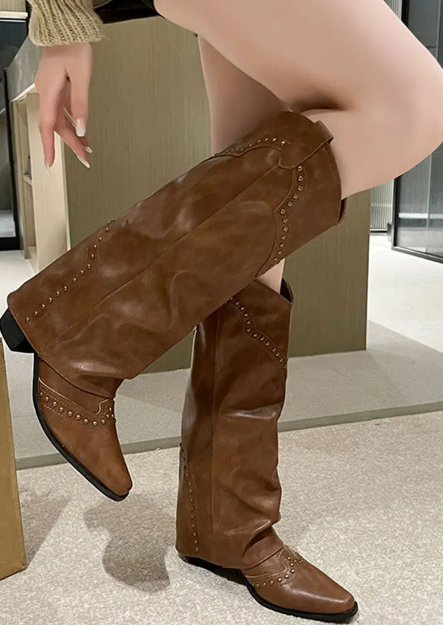 Women’s Knee-High Western Boots with Rivet Details