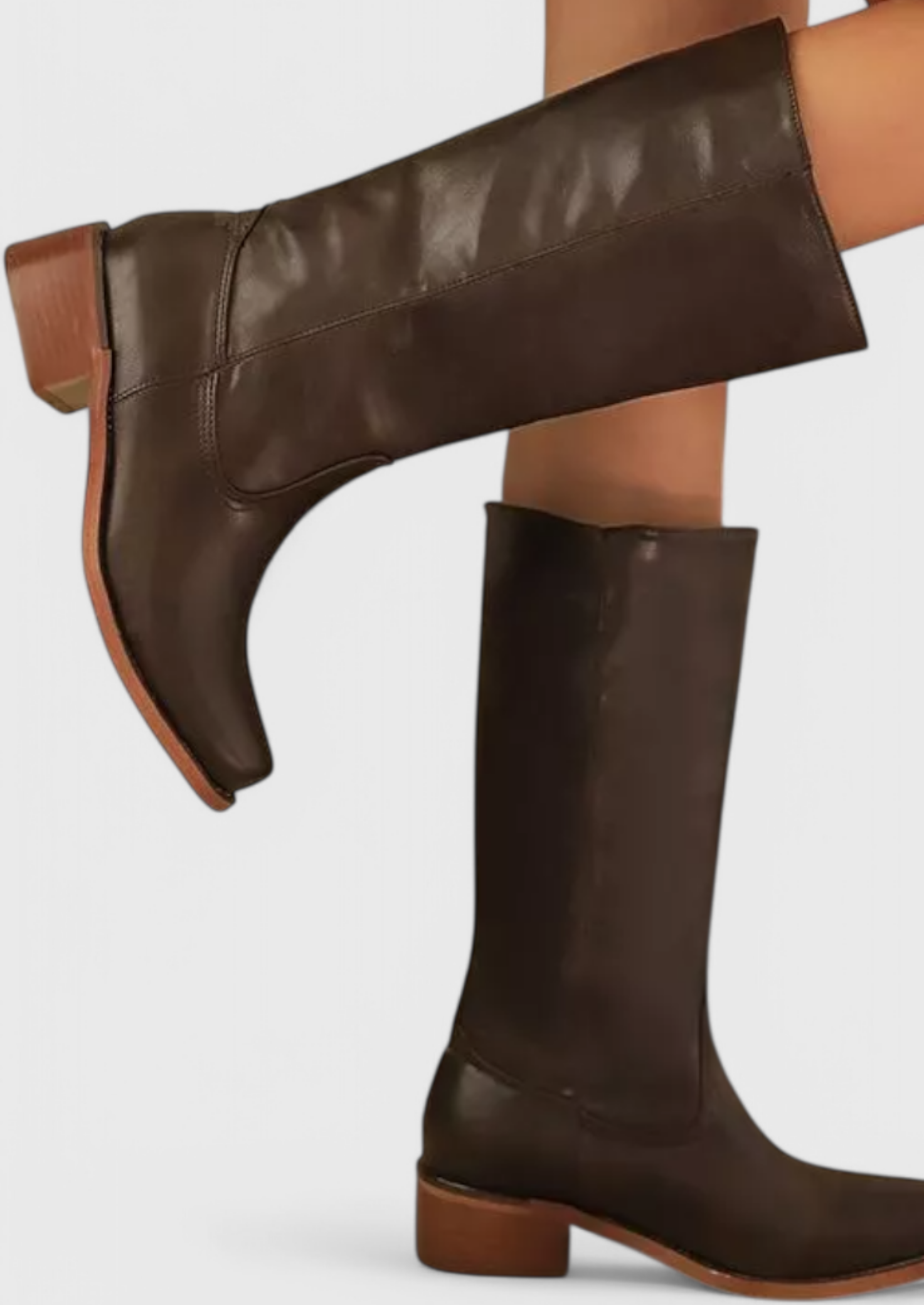 Women’s Knee High Boots with Round Toe and Block Heel