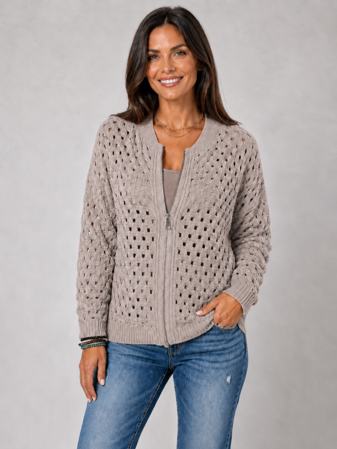 Women’s Knitted Cardigan with Zip Closure