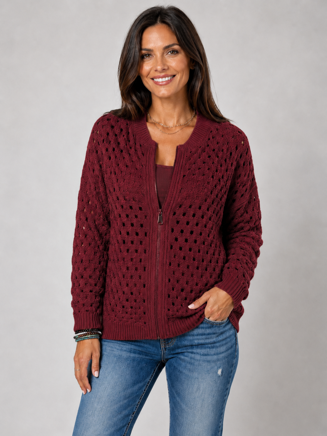 Women’s Knitted Cardigan with Zip Closure