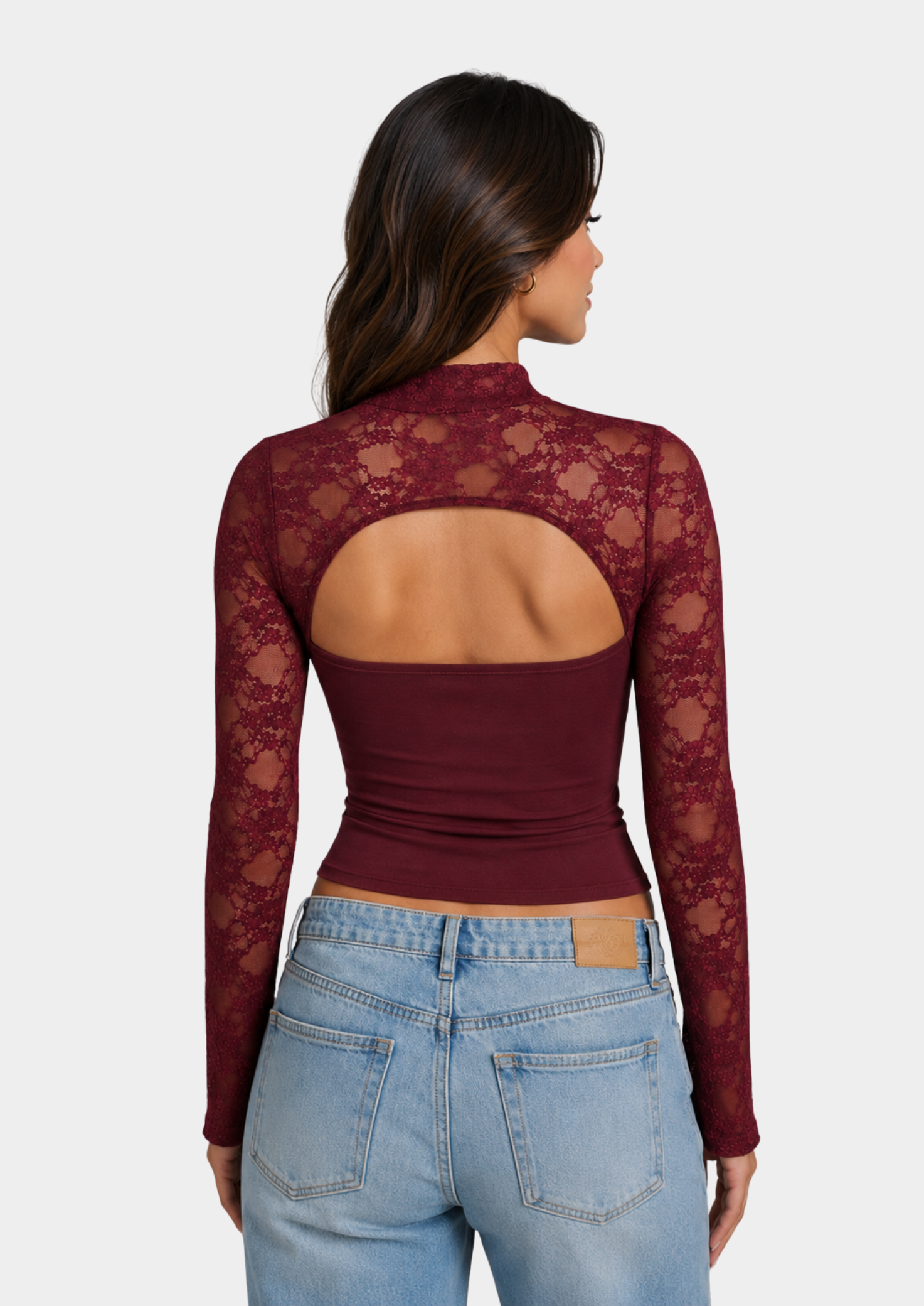 Women’s Lace Cutout Top with Mock Neck