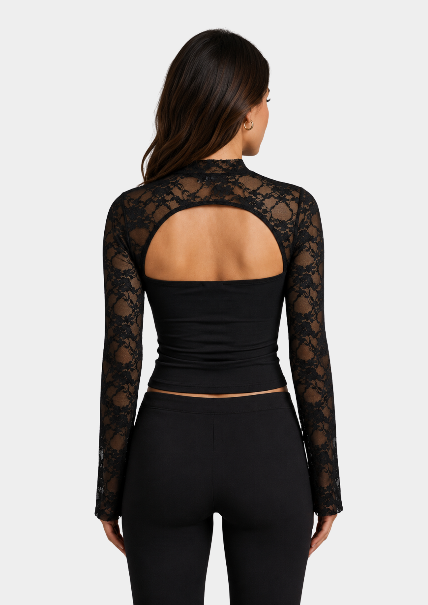 Women’s Lace Cutout Top with Mock Neck