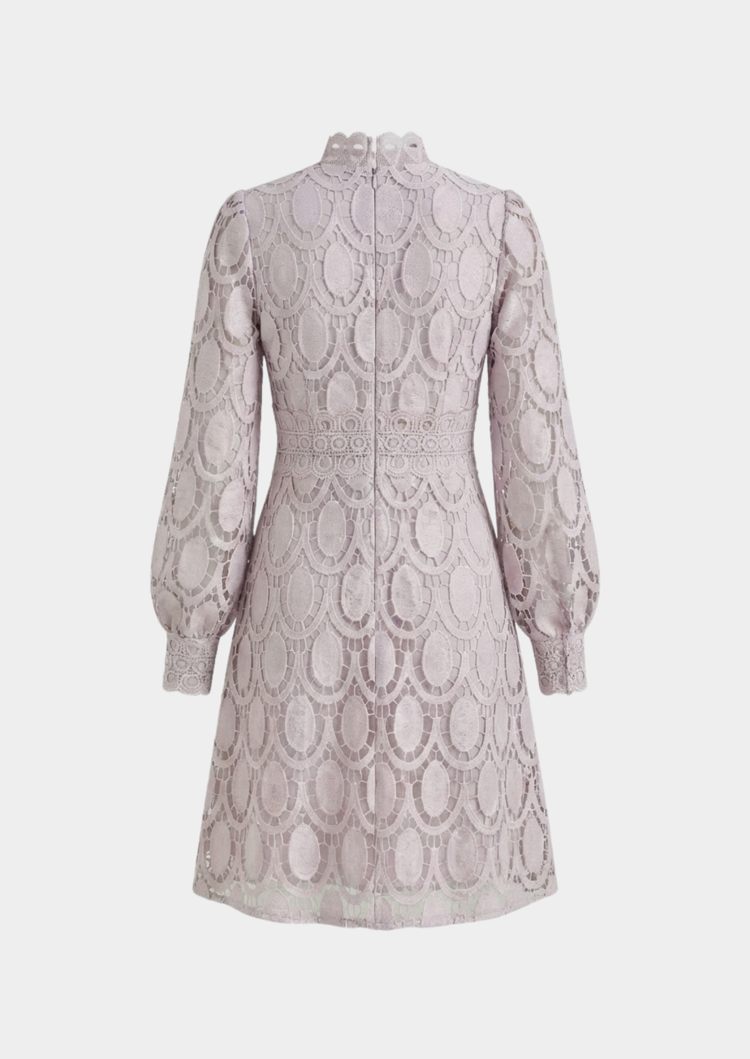Women’s Lace Dress with Stand-Up Collar and Long Sleeves