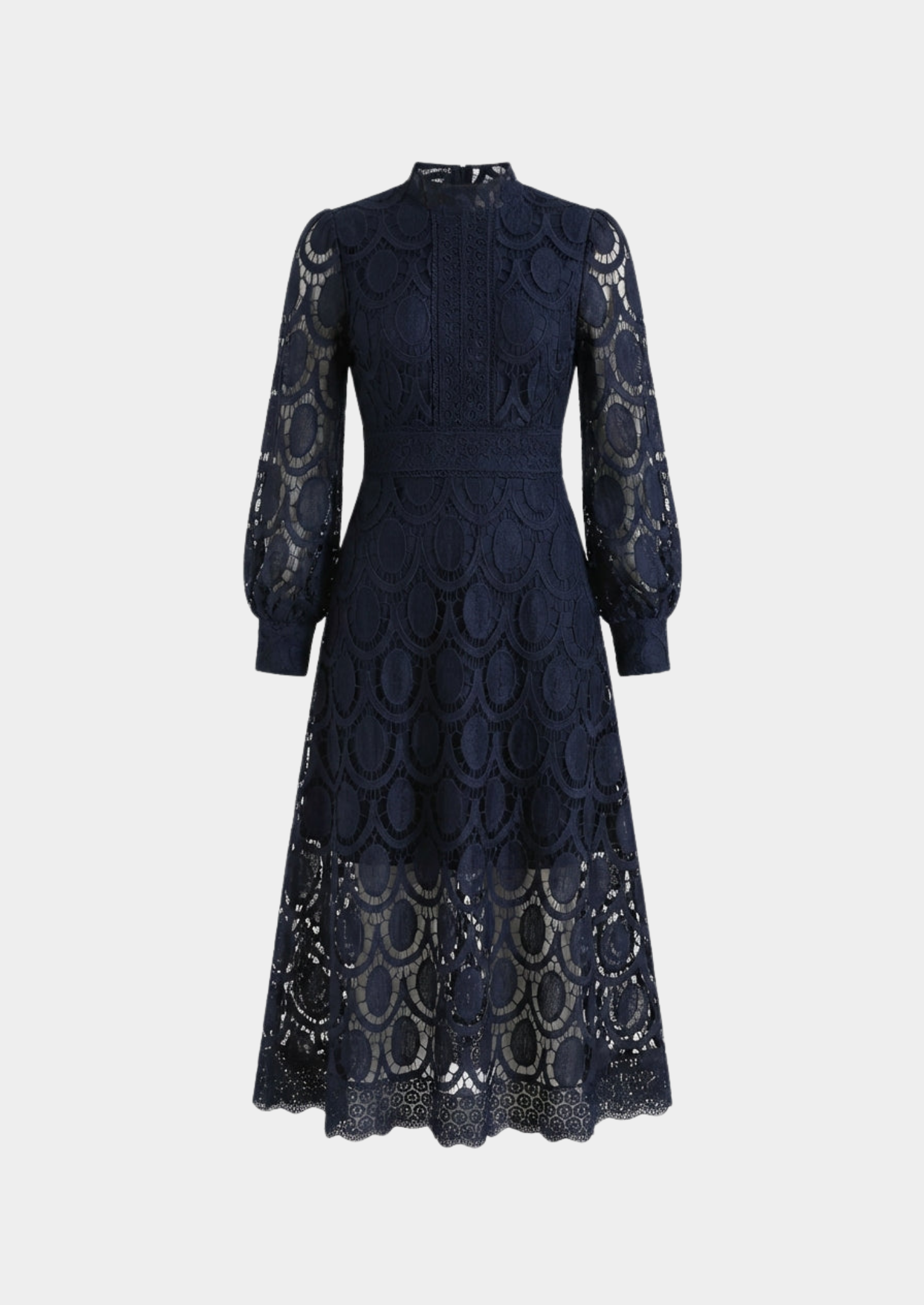 Women’s Lace Dress with Stand-Up Collar and Long Sleeves