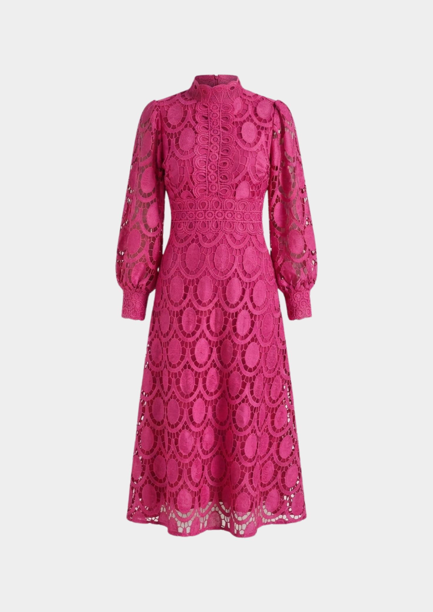 Women’s Lace Dress with Stand-Up Collar and Long Sleeves