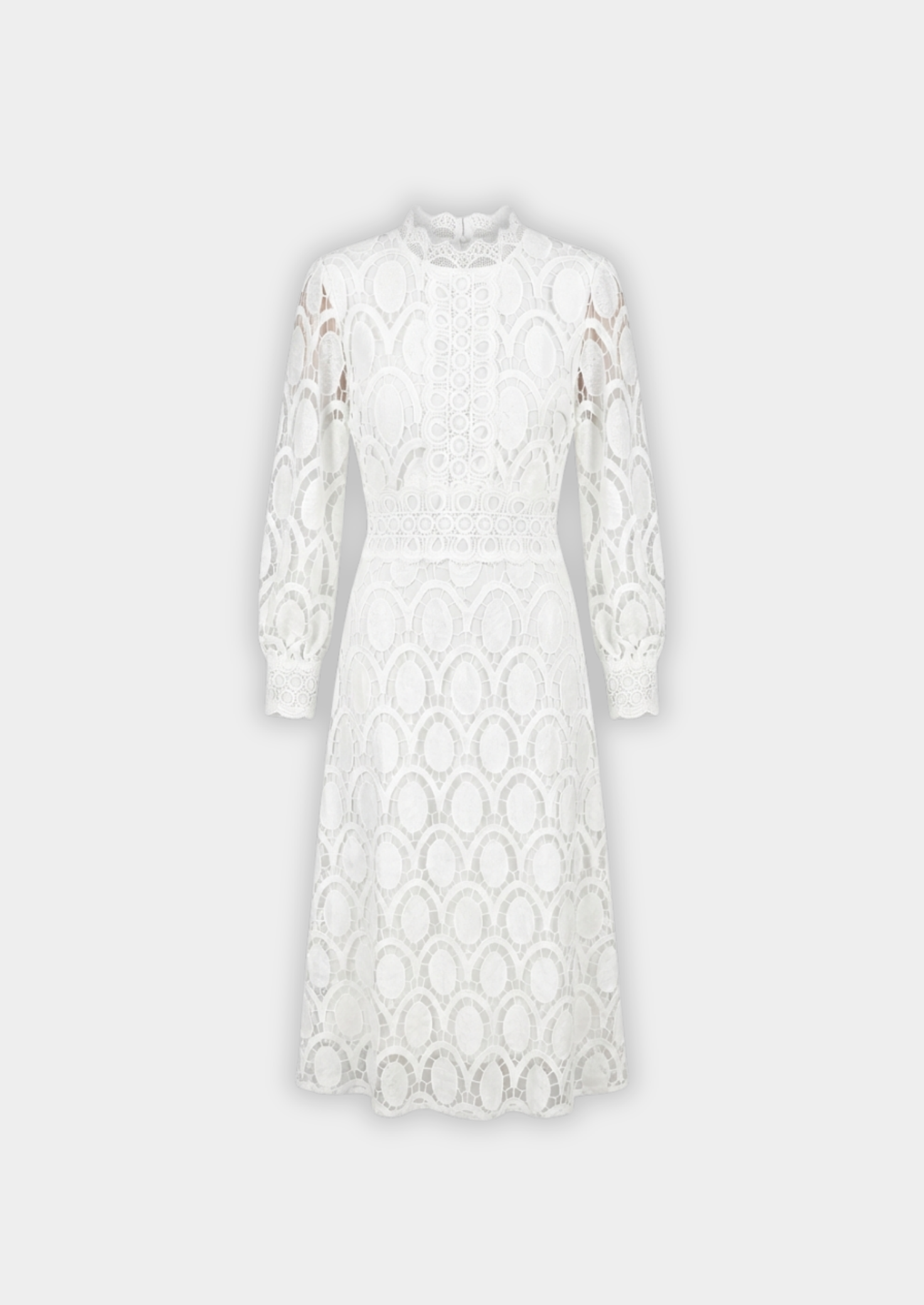 Women’s Lace Dress with Stand-Up Collar and Long Sleeves