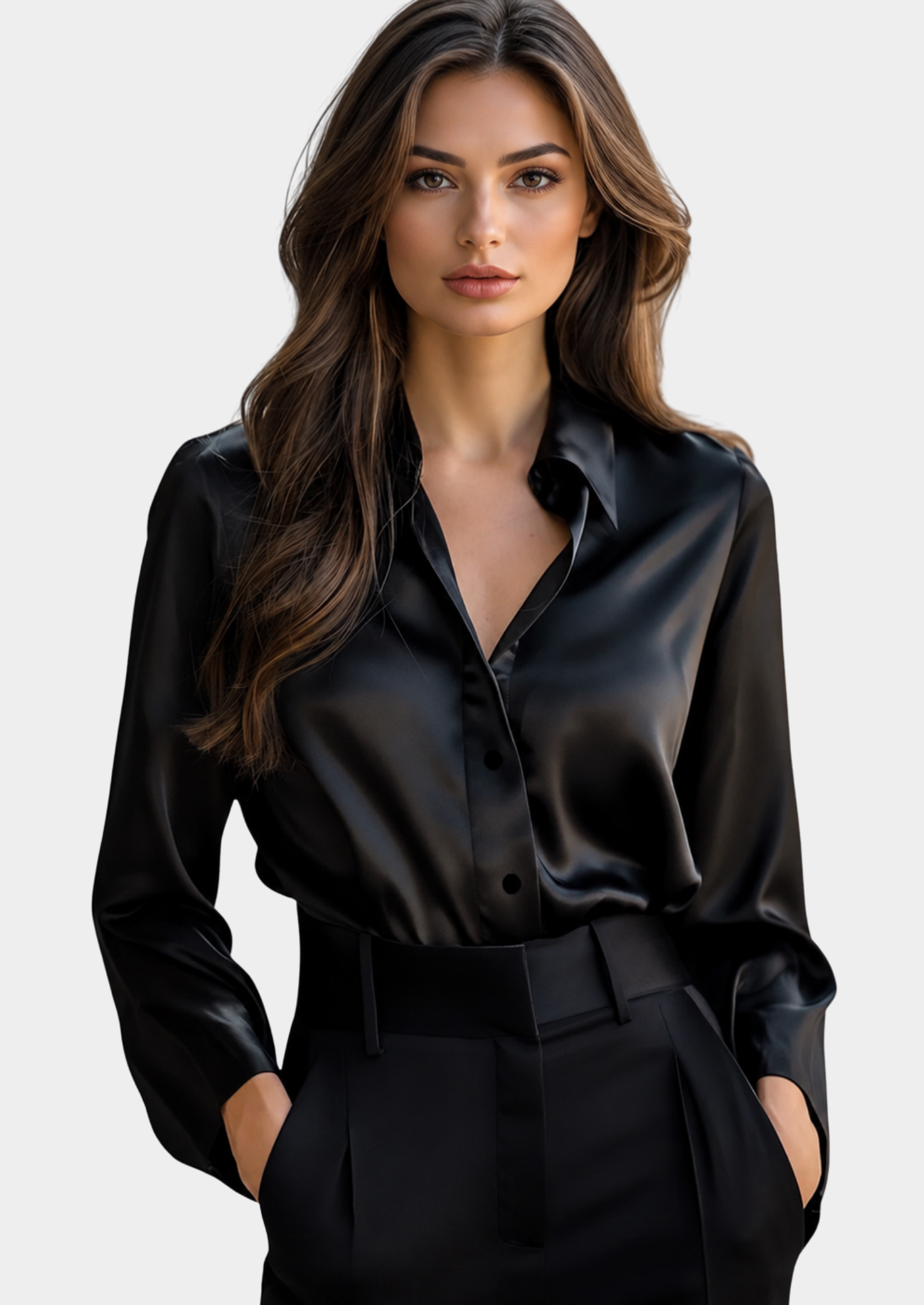 Women’s Long Sleeve Blouse with Collar and Button Closure