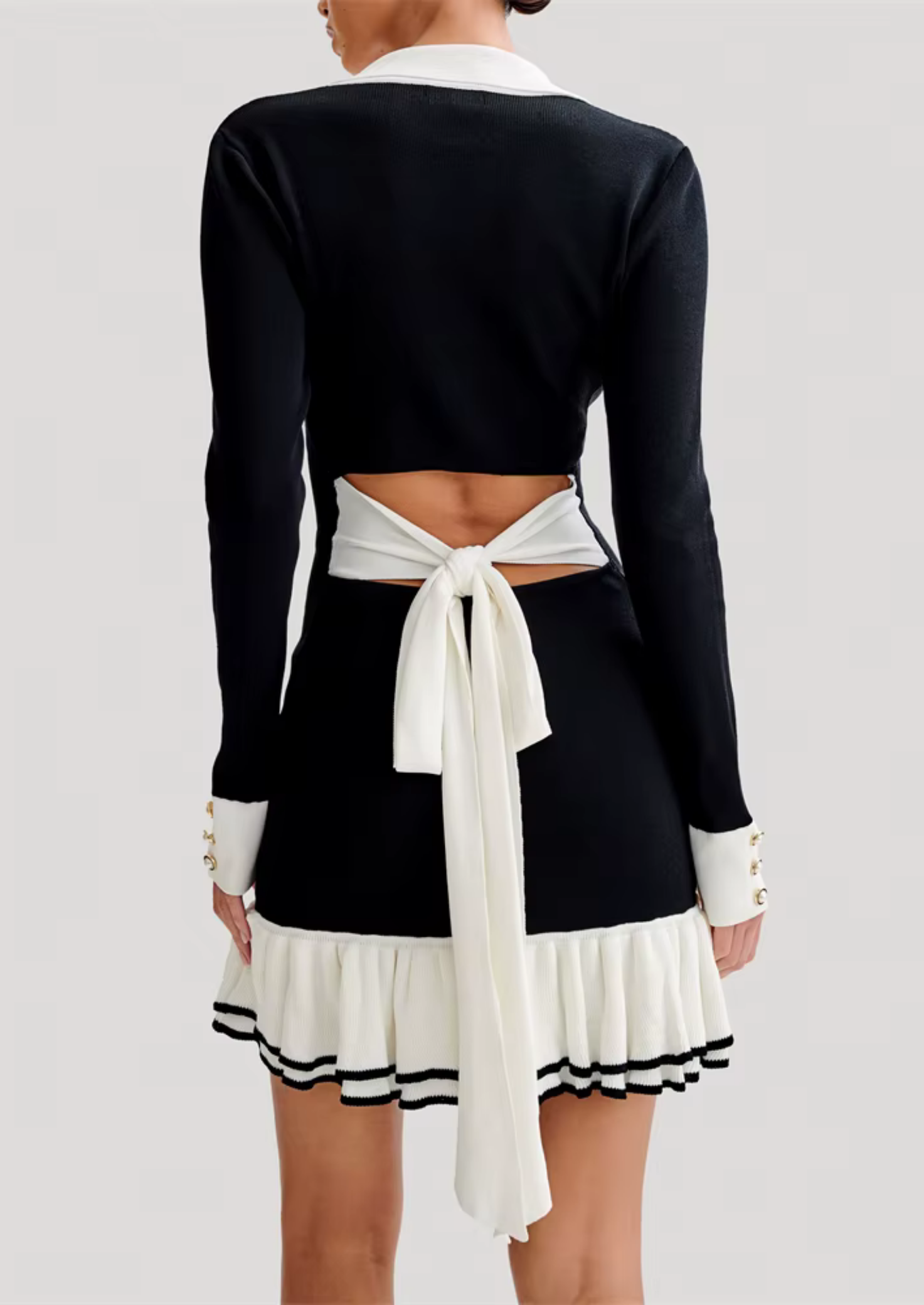 Women’s Long Sleeve Mini Dress with Contrast Trim Collar