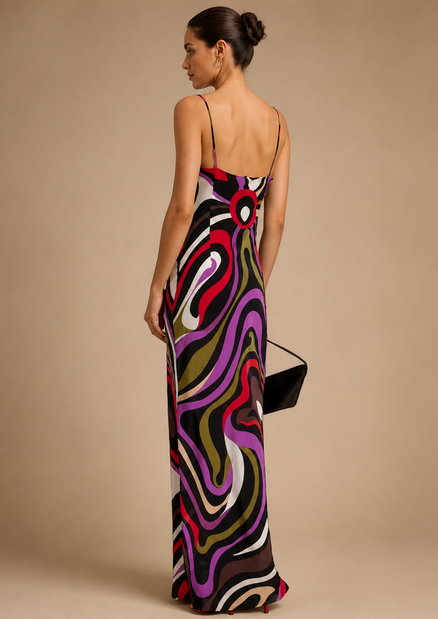 Women’s Marble Print Maxi Dress with Spaghetti Straps