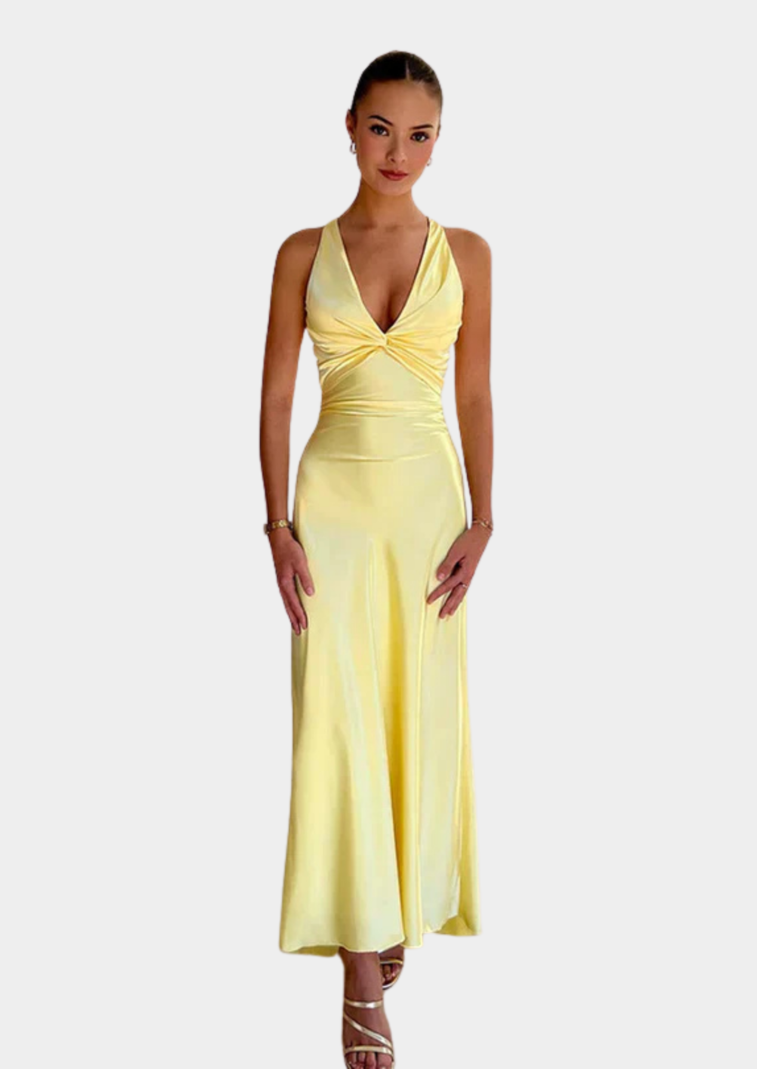 Women’s Maxi Dress with Deep V-Neck and Flowing Silhouette
