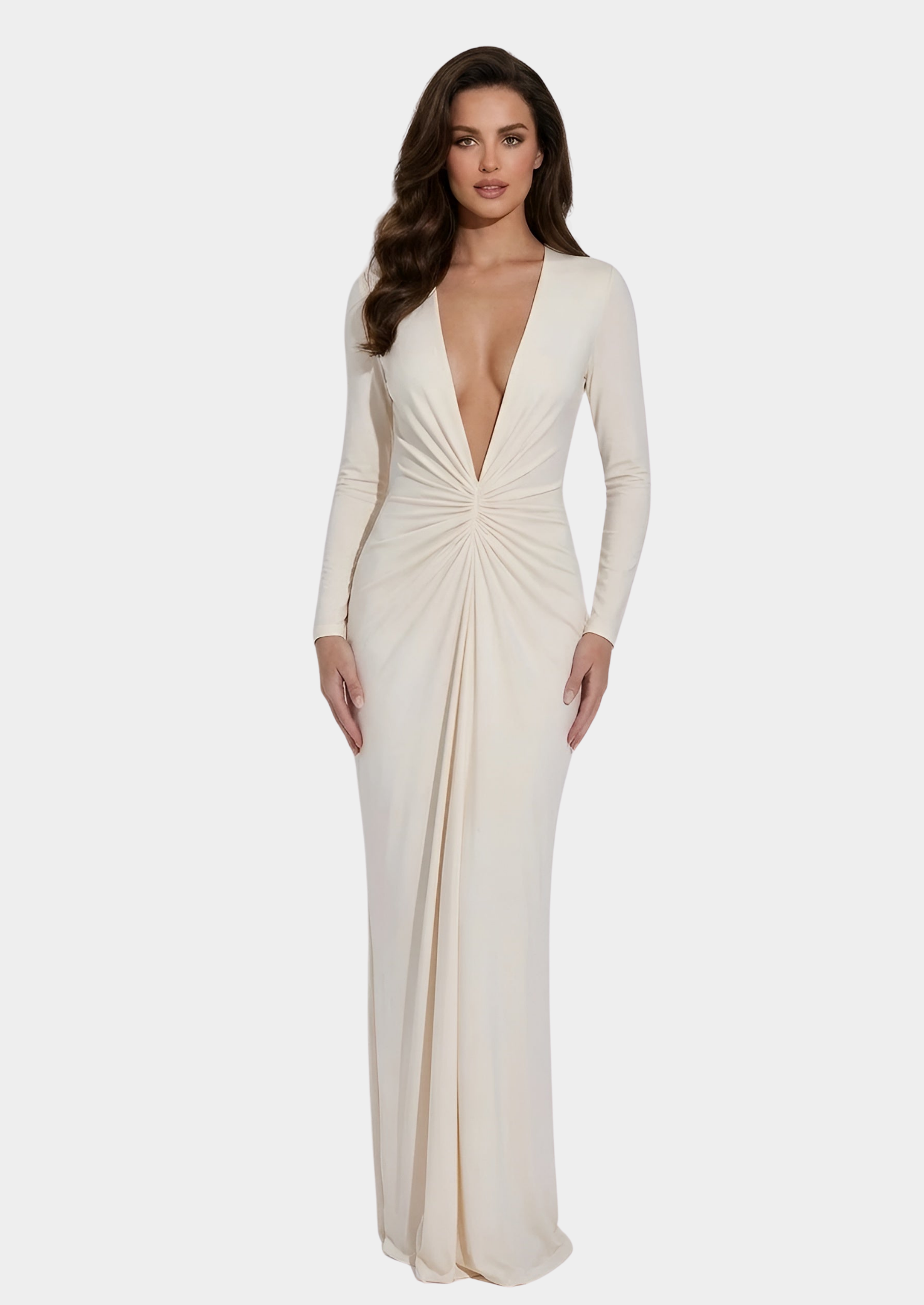 Women’s Maxi Dress with Deep V-Neck and Long Sleeves
