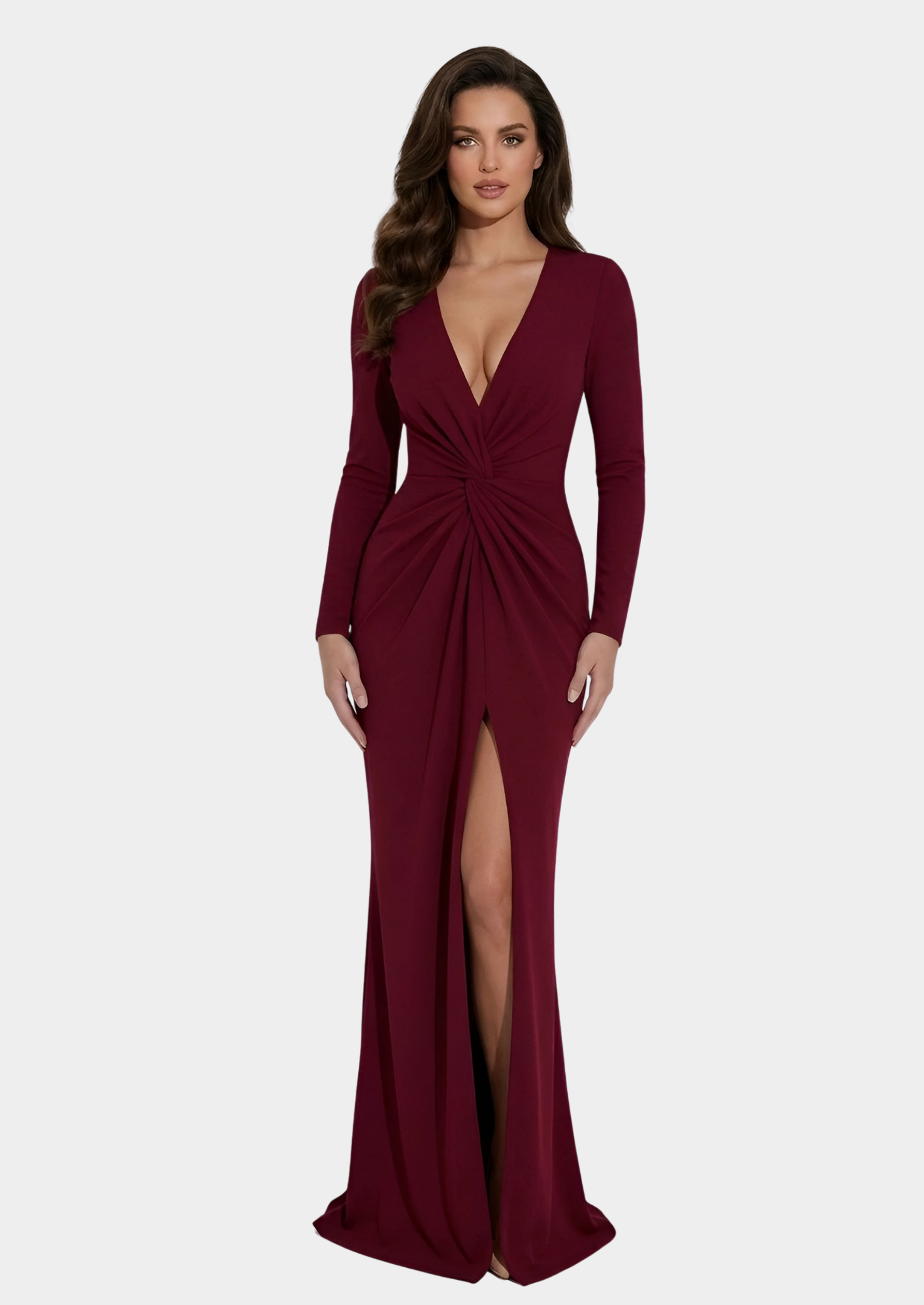 Women’s Maxi Dress with Deep V-Neck and Long Sleeves