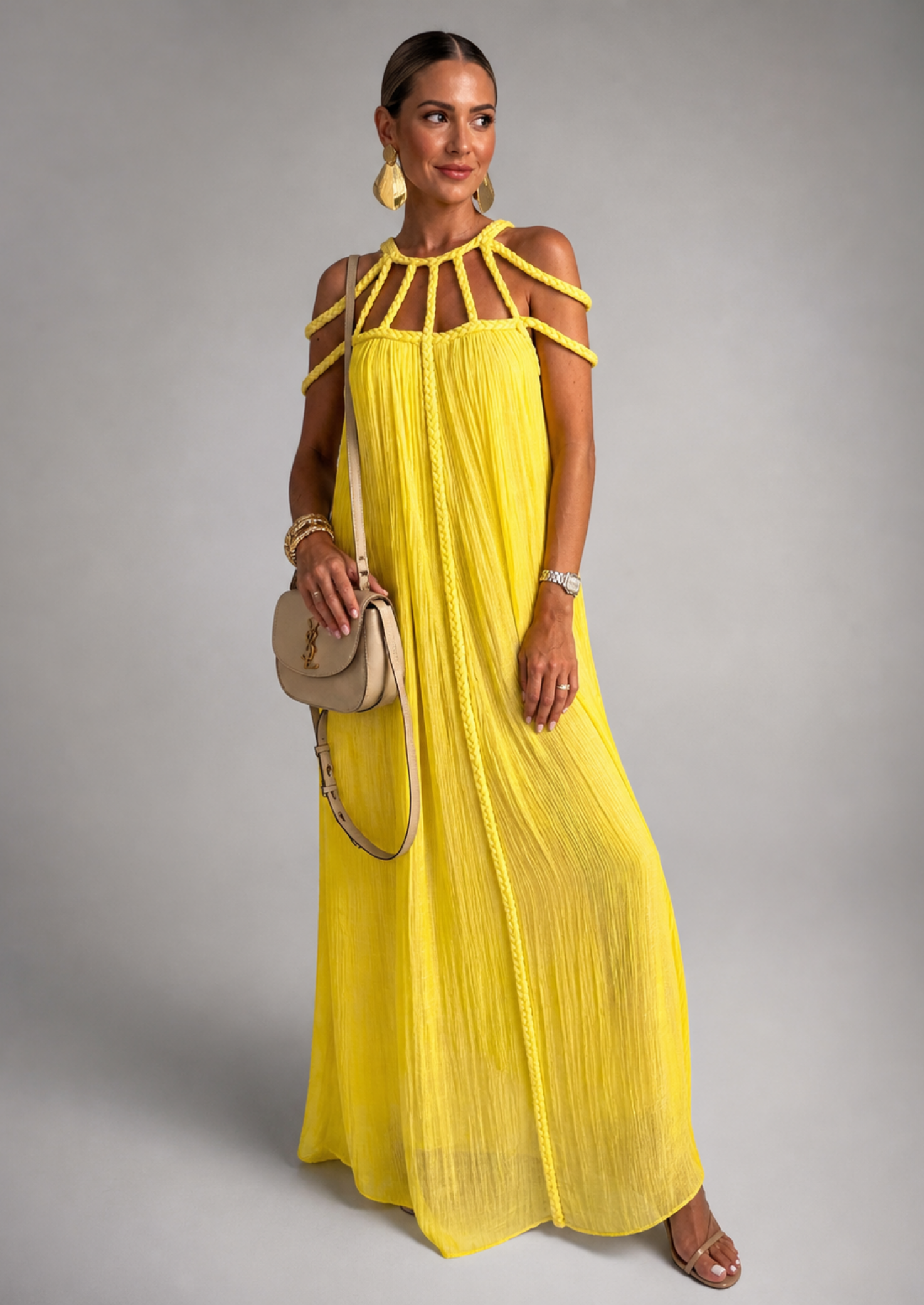 Women’s Maxi Dress with Draped Straps and Open Back