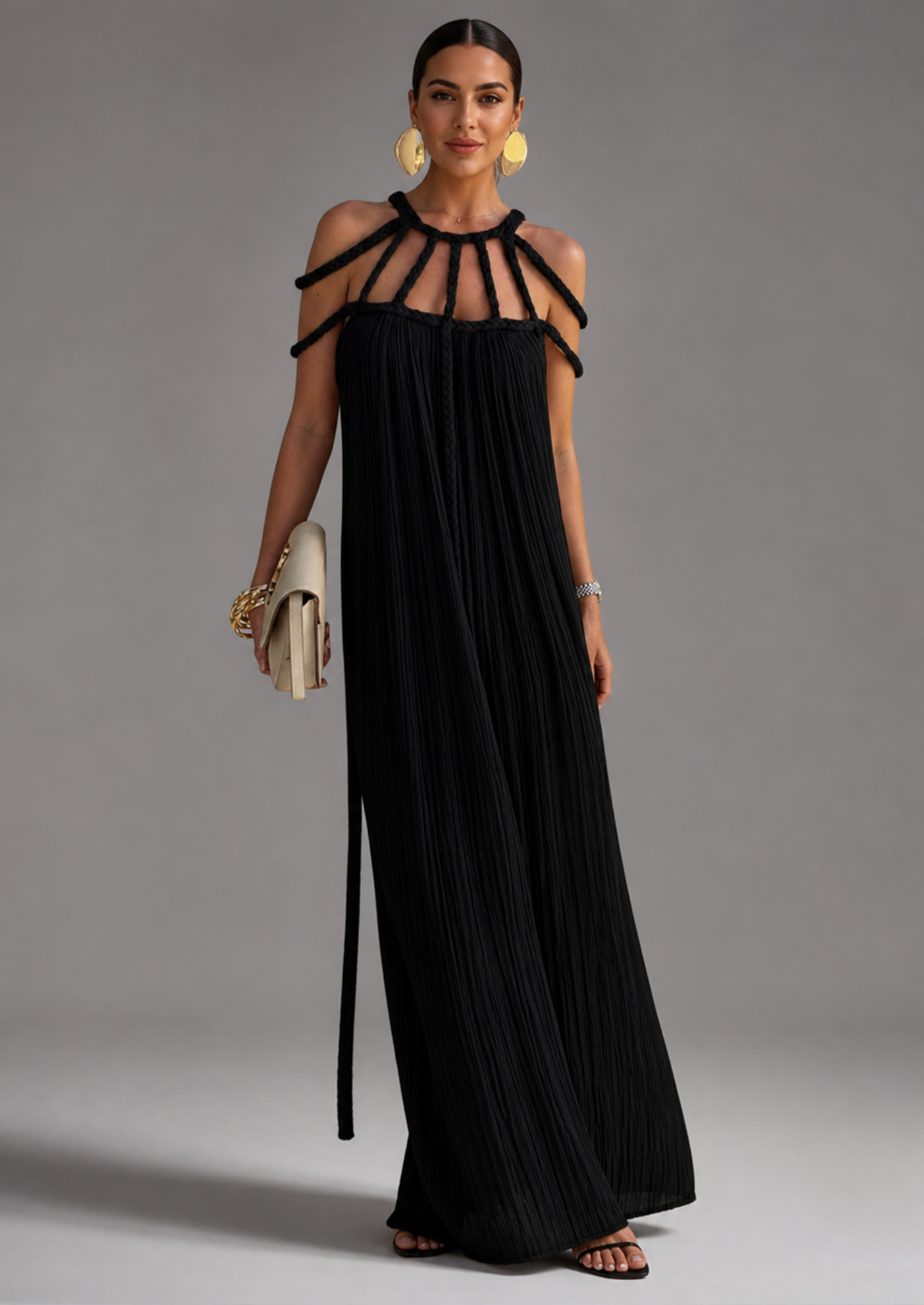 Women’s Maxi Dress with Draped Straps and Open Back