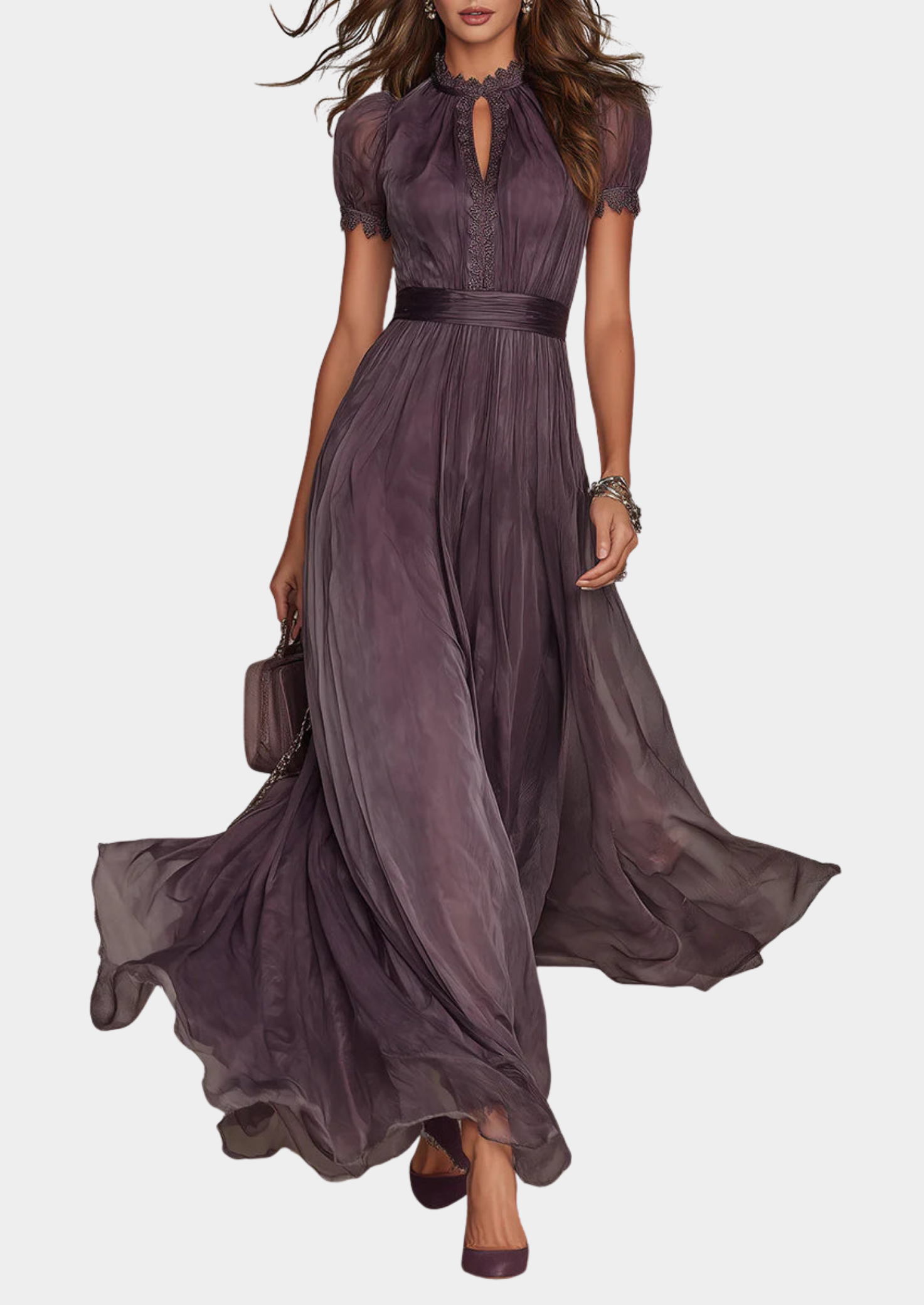 Women’s Maxi Dress with Lace Detail and Short Sleeves