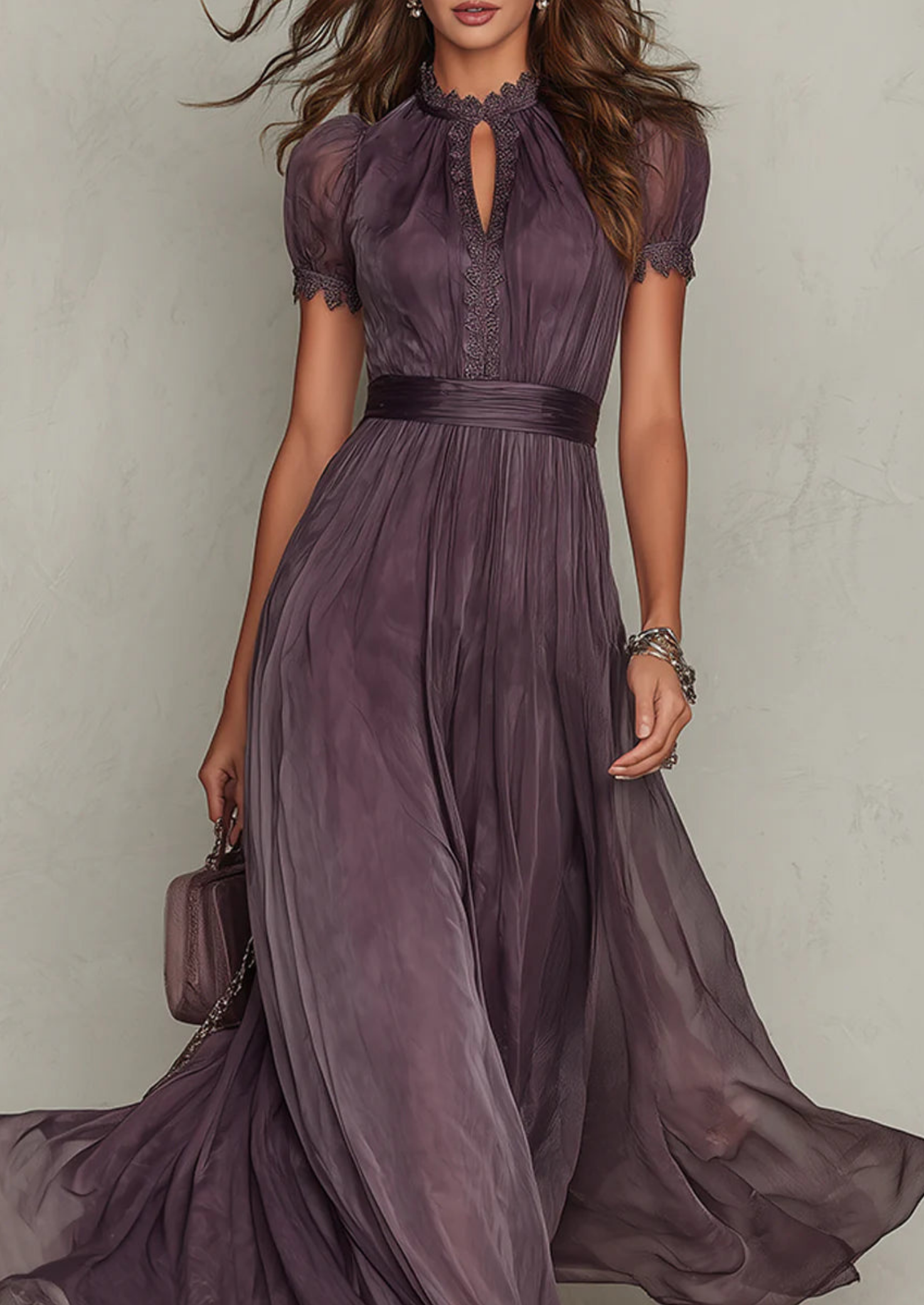 Women’s Maxi Dress with Lace Detail and Short Sleeves