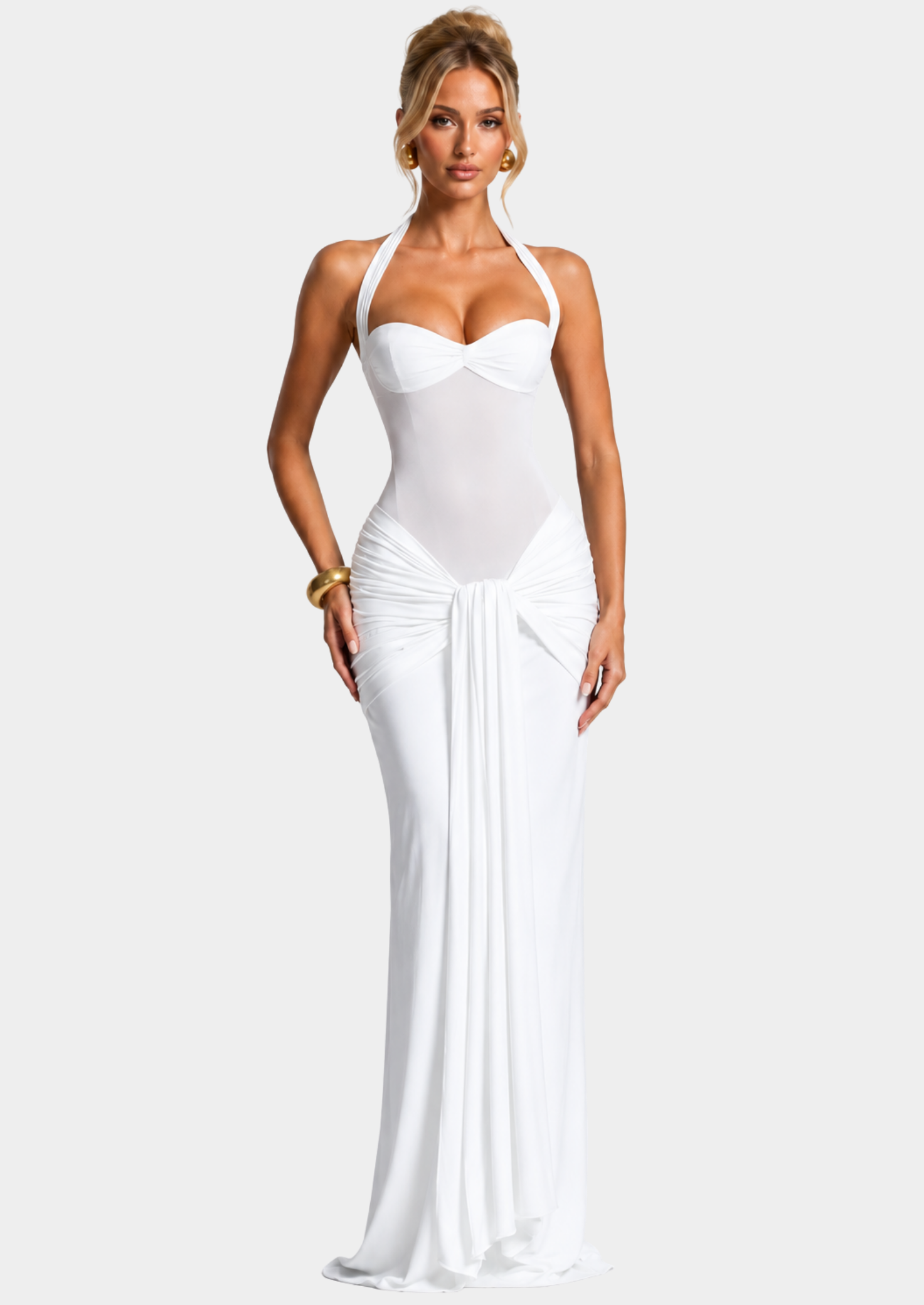 Women’s Maxi Dress with Sweetheart Neckline and Halter Strap